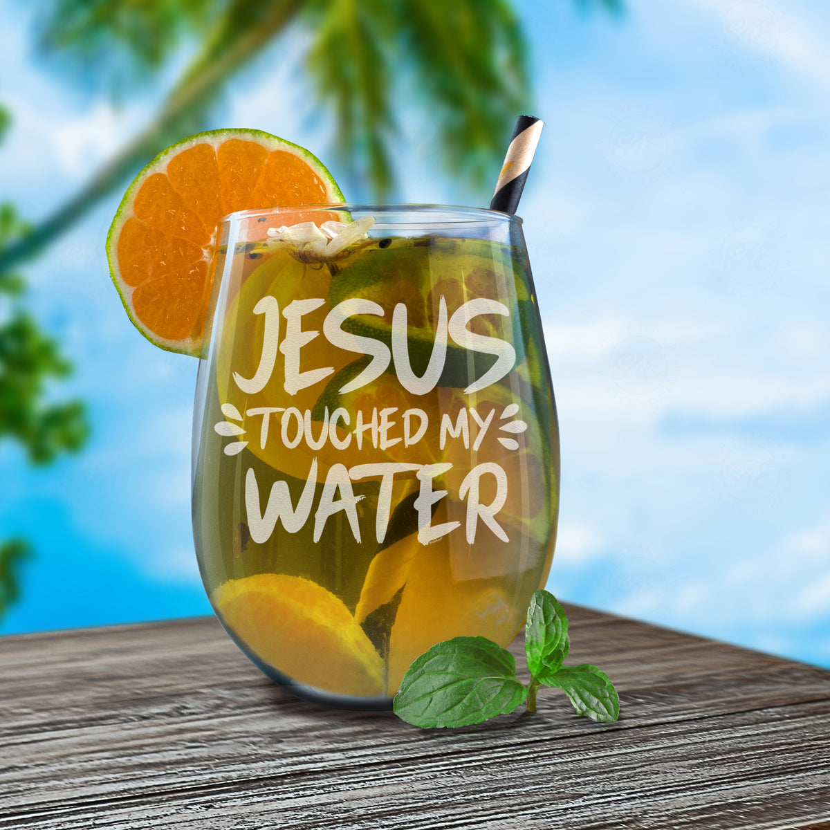 Jesus Touched My Water Engraved Stemless Wine Glass Funny Jesus Wine G –  Shop4Ever