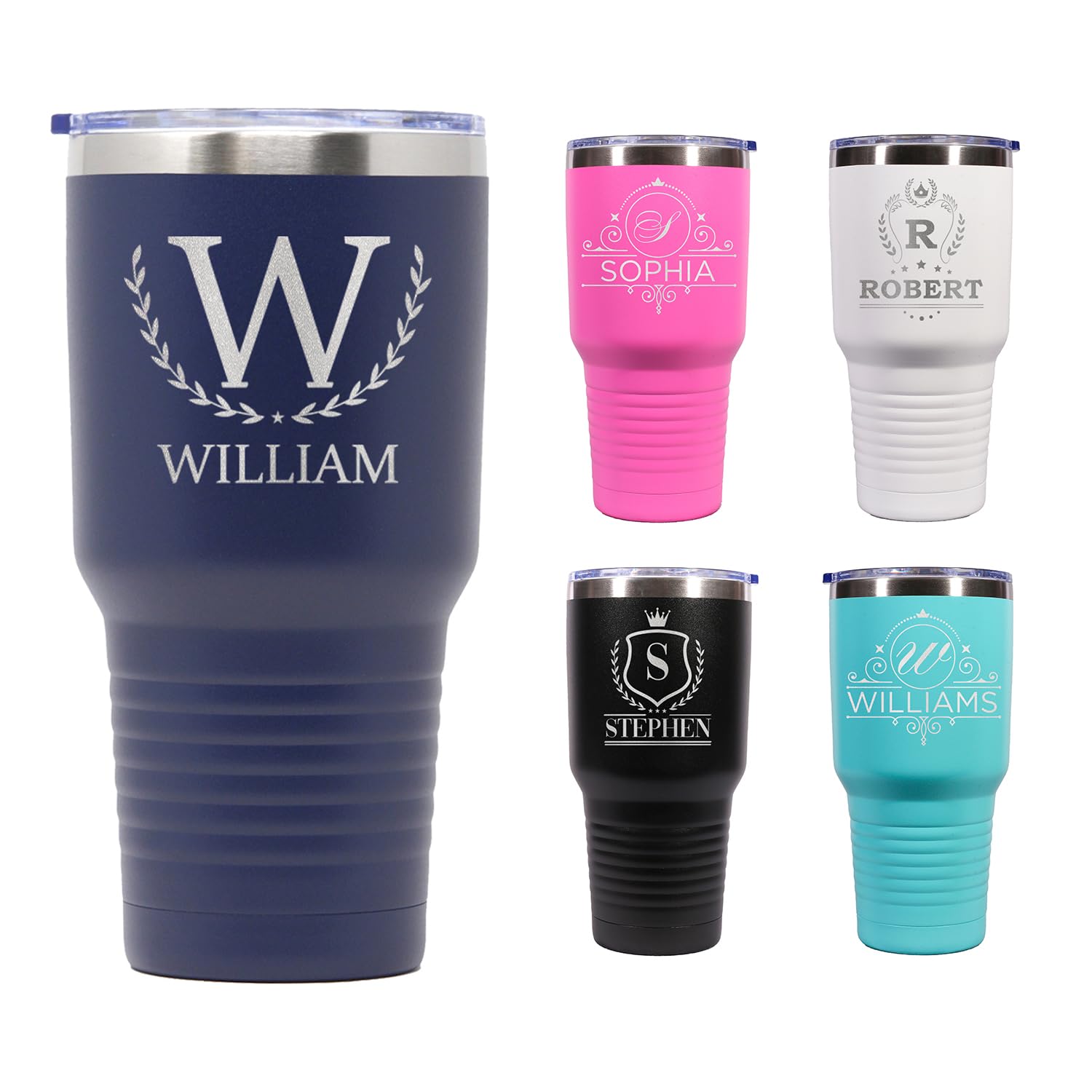 Custom Personalized Monogram Initial & Name Laser Engraved Jumbo Coffee Tumbler 30 oz.