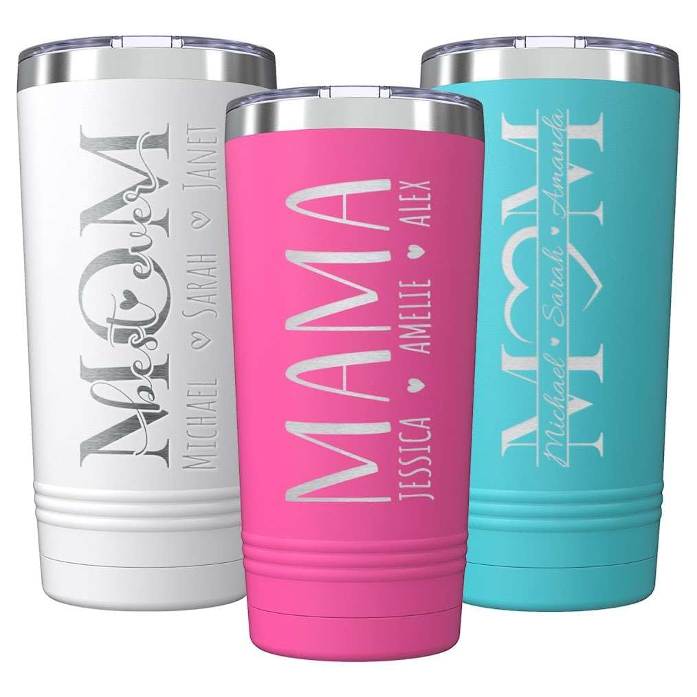 Custom Personalized Mom Mama Your Kids Name Engraved Insulated Stainless Steel Tumbler with Lid 20 oz.