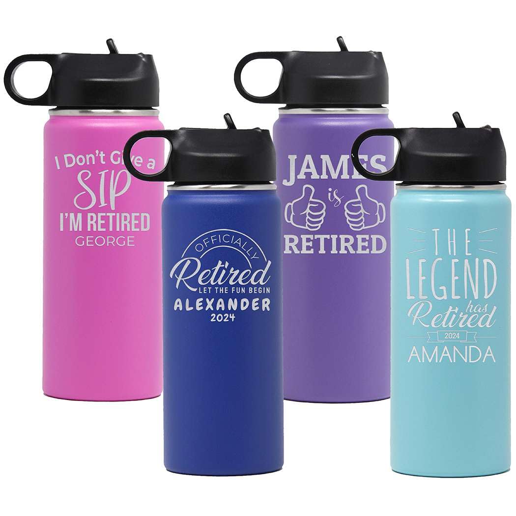 Custom Personalized Happy Retirement Water Bottle 18oz.