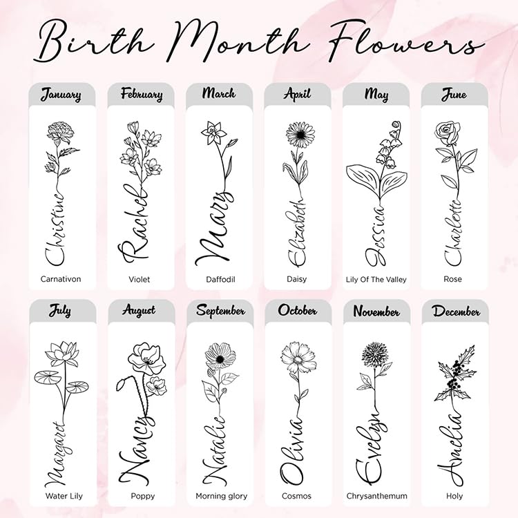 Custom Personalized Birth Flower Your Name Vertical Engraved Stemless Wine Glass 15 oz.