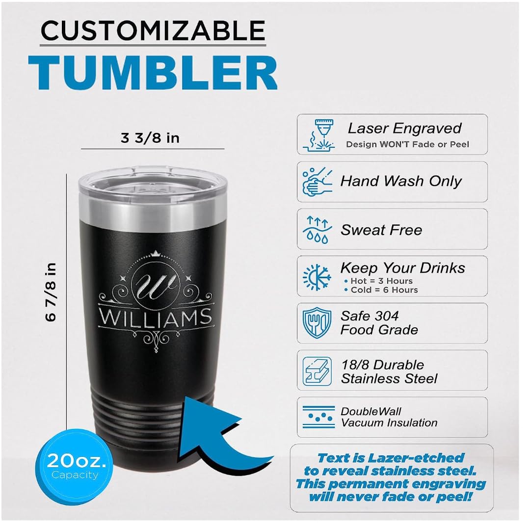 Custom Personalized Monogram Initial and Name Coffee Tumblers 20 oz.