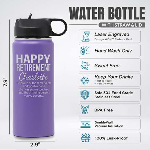 Custom Personalized Happy Retirement Water Bottle 18oz.