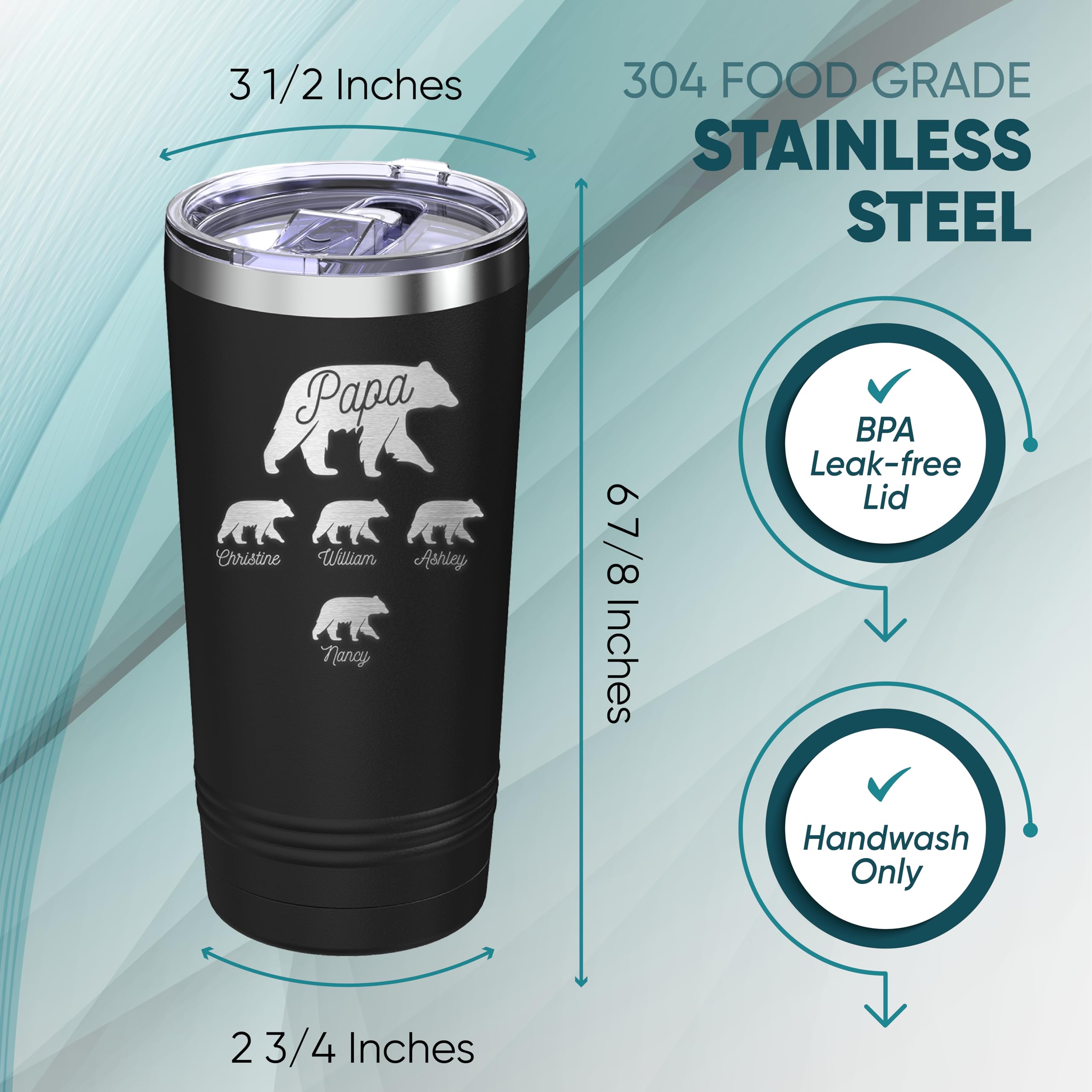 Custom Personalized Papa Bear & Cubs Tumbler 20 oz.