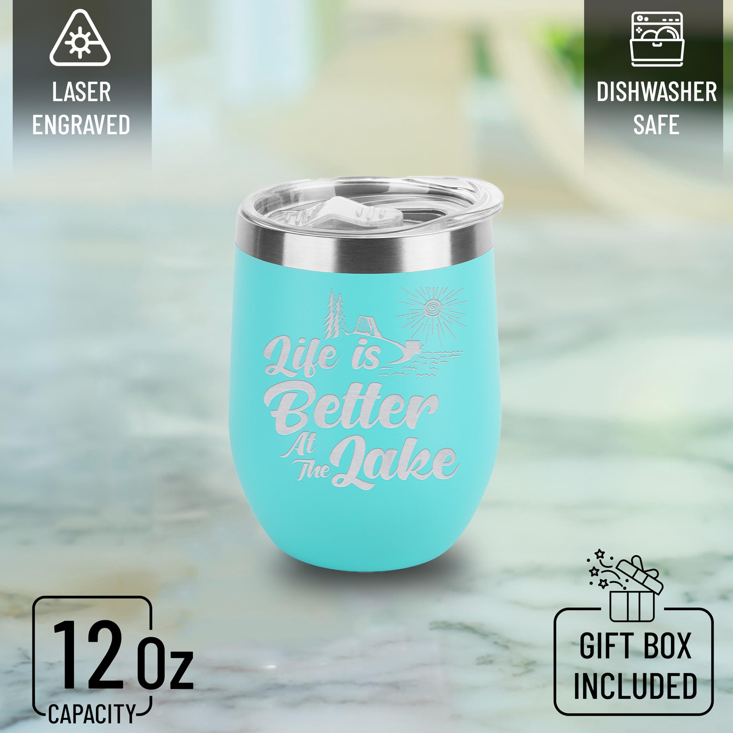 Life Is Better At The Lake Engraved Insulated Stainless Steel Wine Tumbler 12oz.