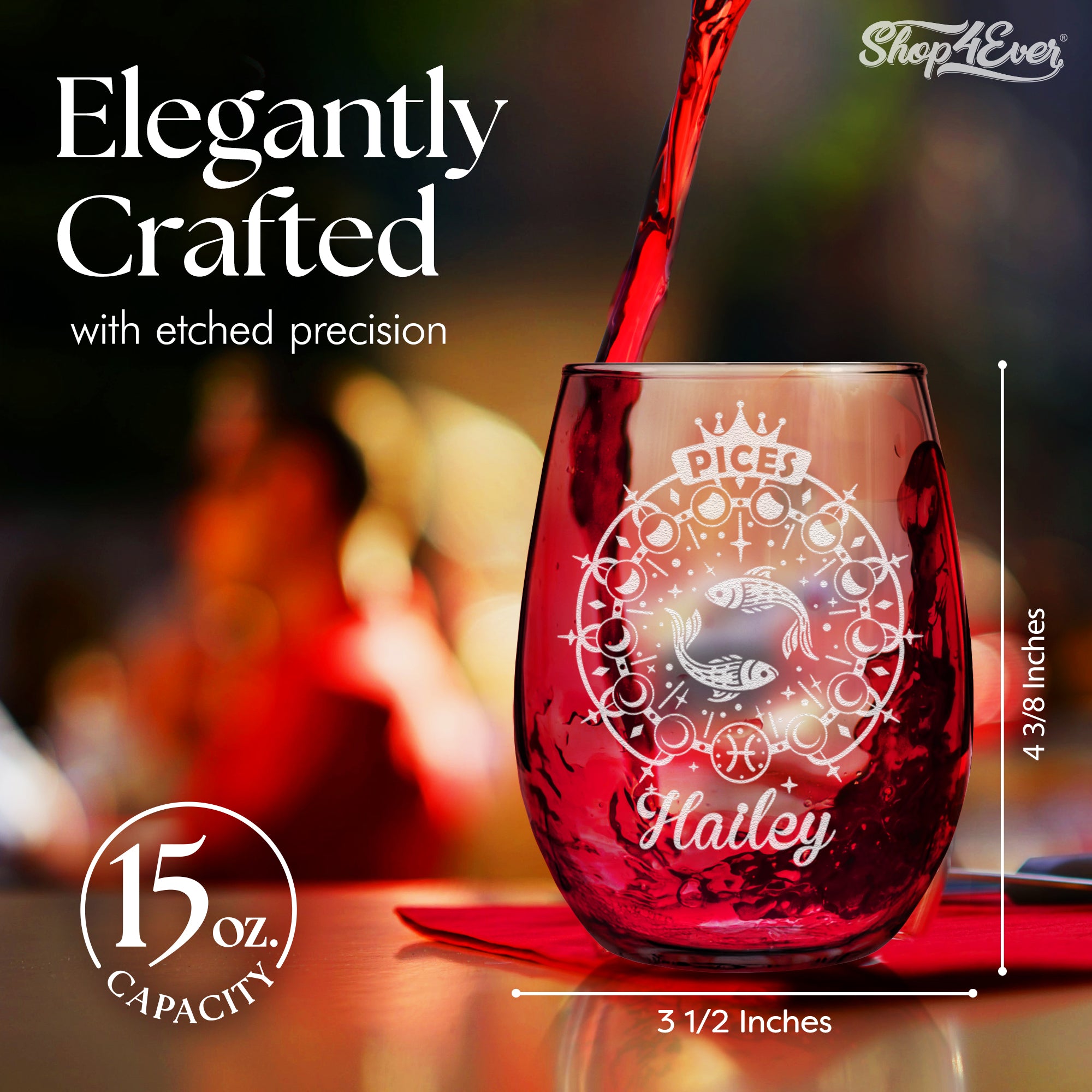 Custom Your Name Astrology Sign Zodiac Constellation Engraved Stemless Wine Glass 15 oz.