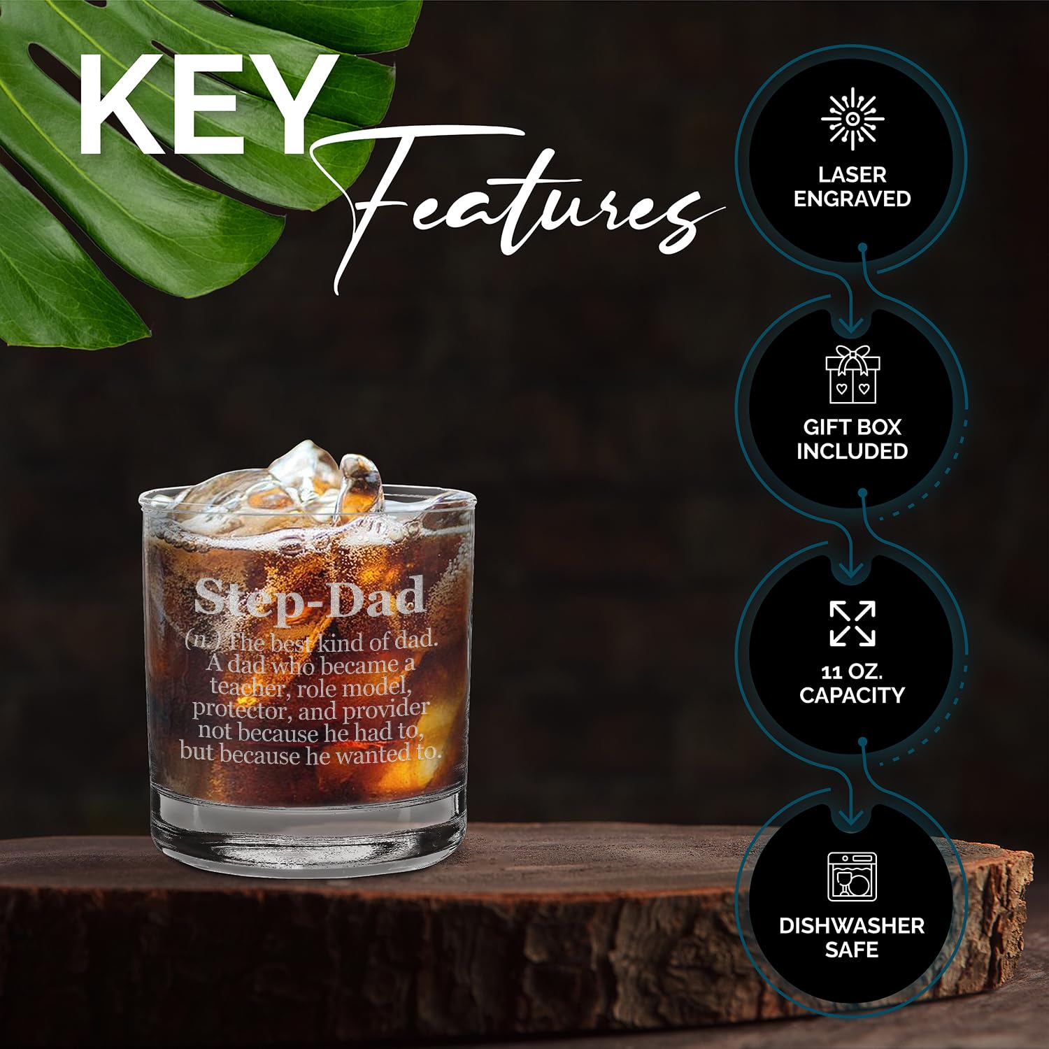 Step-Dad Definition Engraved Whiskey Glass 11oz.