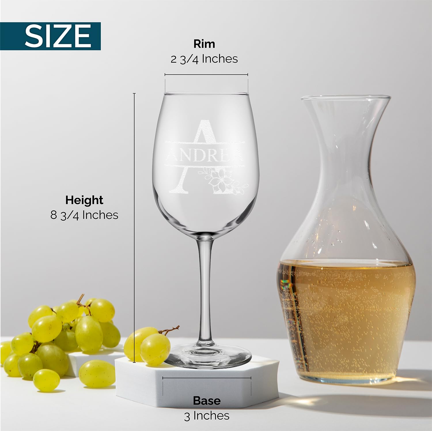 Custom Personalized Floral Flower Inspired Monogram Laser Engraved Stemmed Wine Glass 16 oz