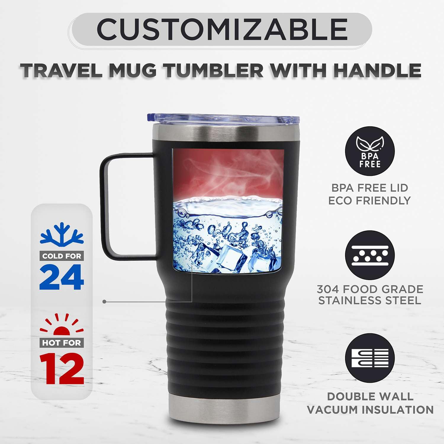 Custom Personalized Happy Retirement Engraved Engraved Insulated Stainless Steel Tumbler with Handle and Lid 20 oz.