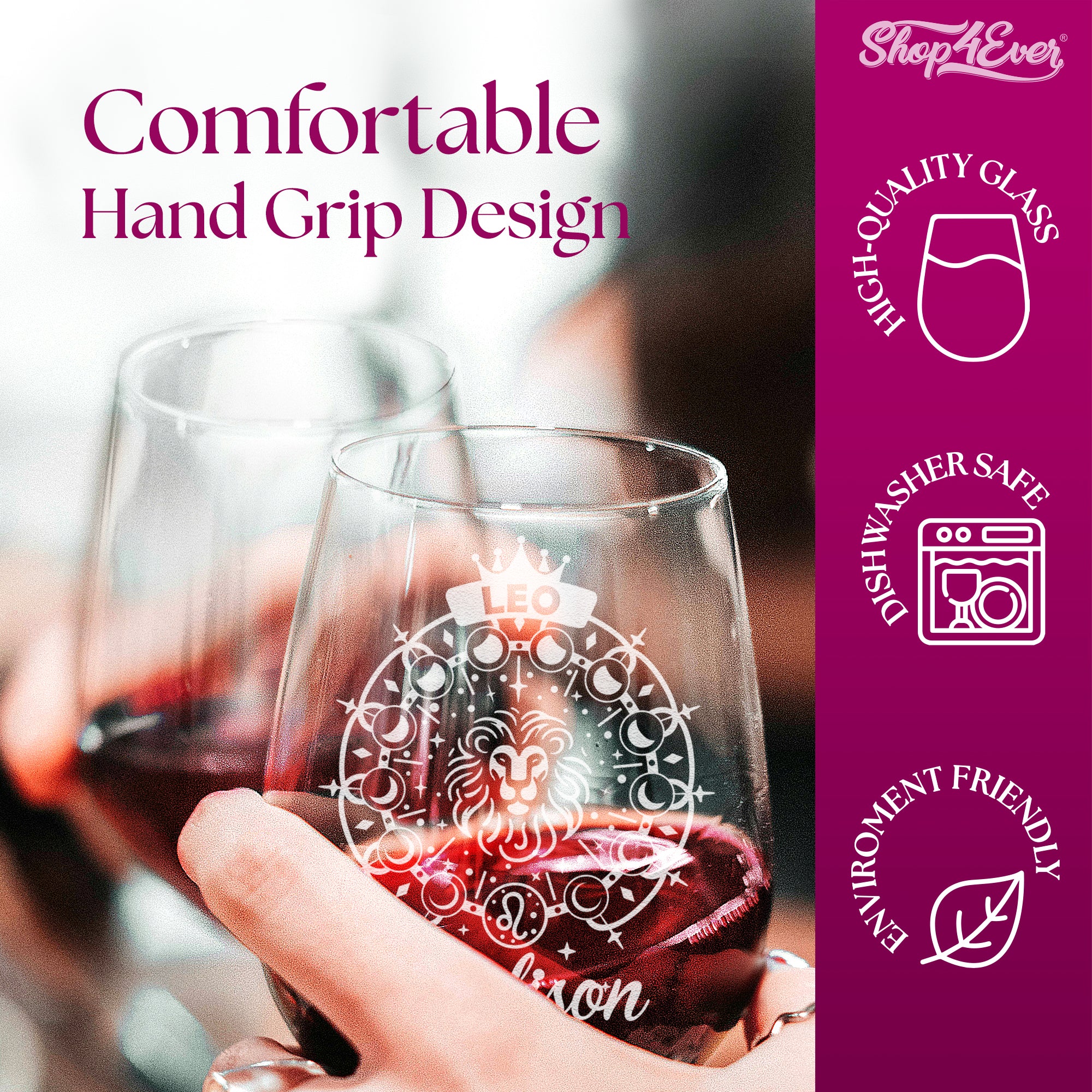 Custom Your Name Astrology Sign Zodiac Constellation Engraved Stemless Wine Glass 15 oz.