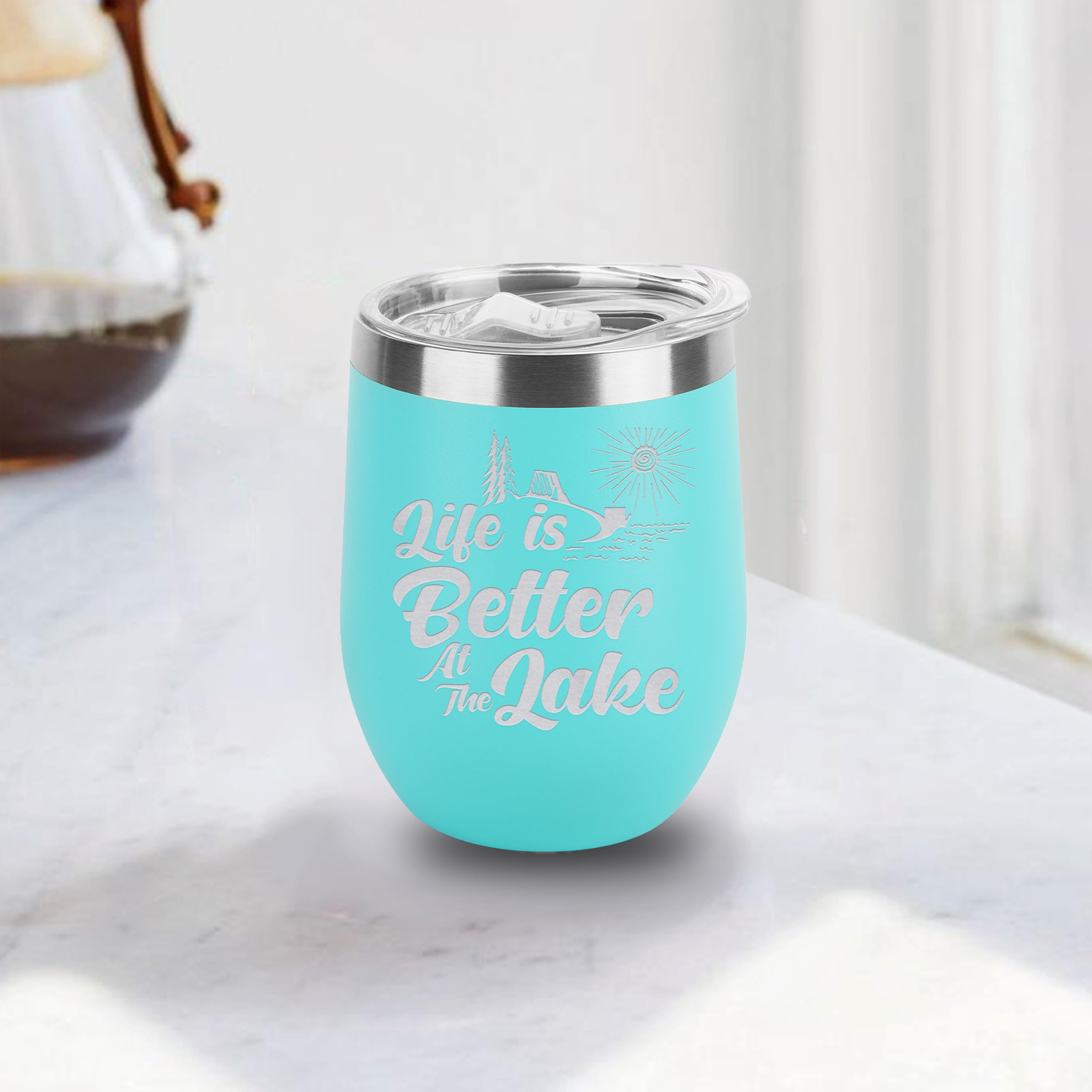 Life Is Better At The Lake Engraved Insulated Stainless Steel Wine Tumbler 12oz.