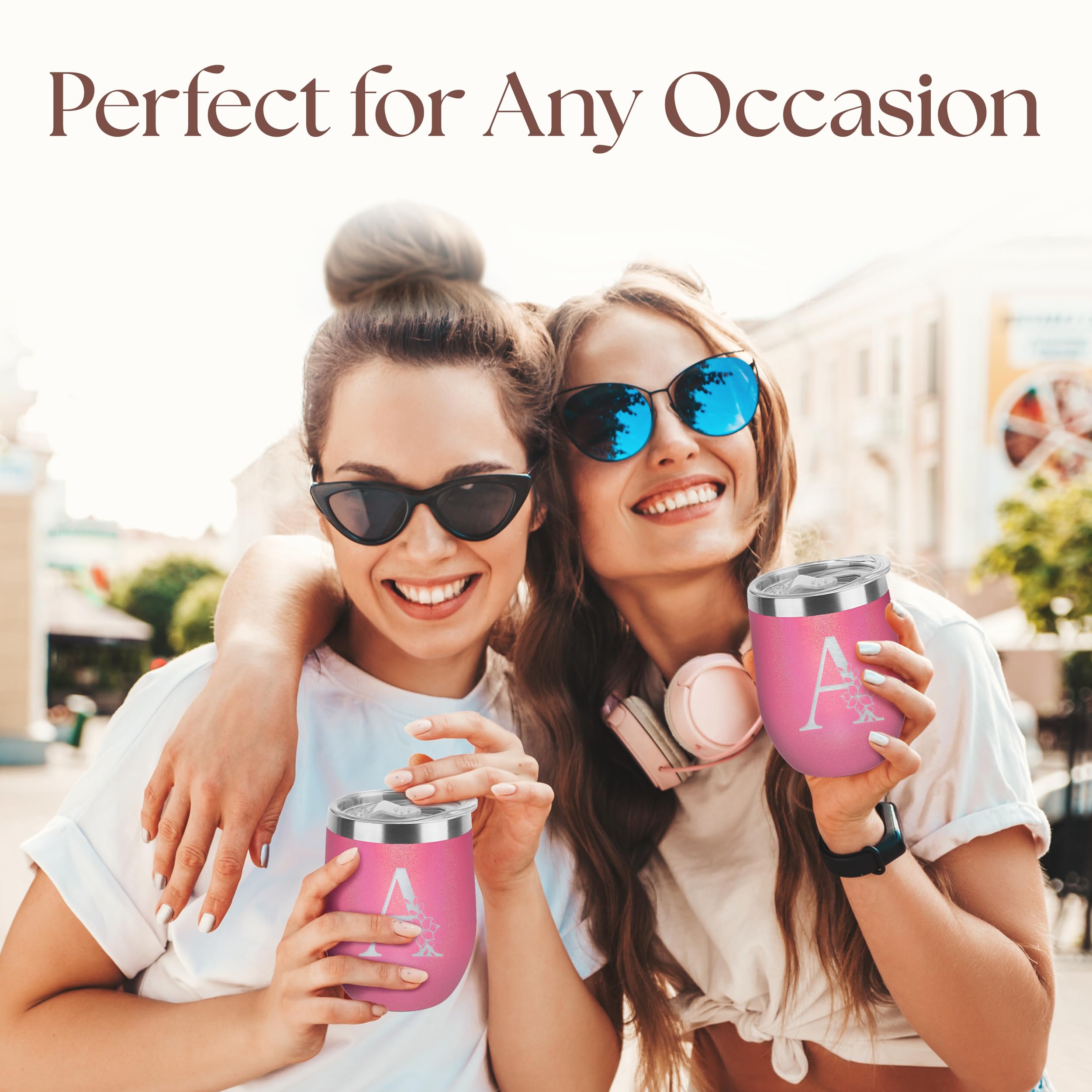 Dazzling Pink Sparkle Floral Monogram Tumbler – 12oz Personalized Initial Engraved Wine Cup