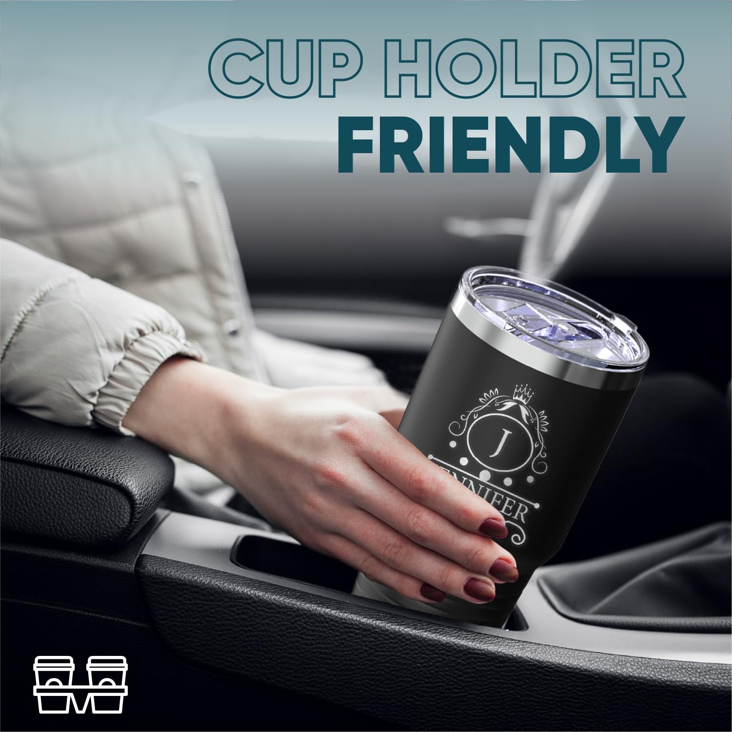 Custom Personalized Monogram Initial & Name Laser Engraved Jumbo Coffee Tumbler 30 oz.