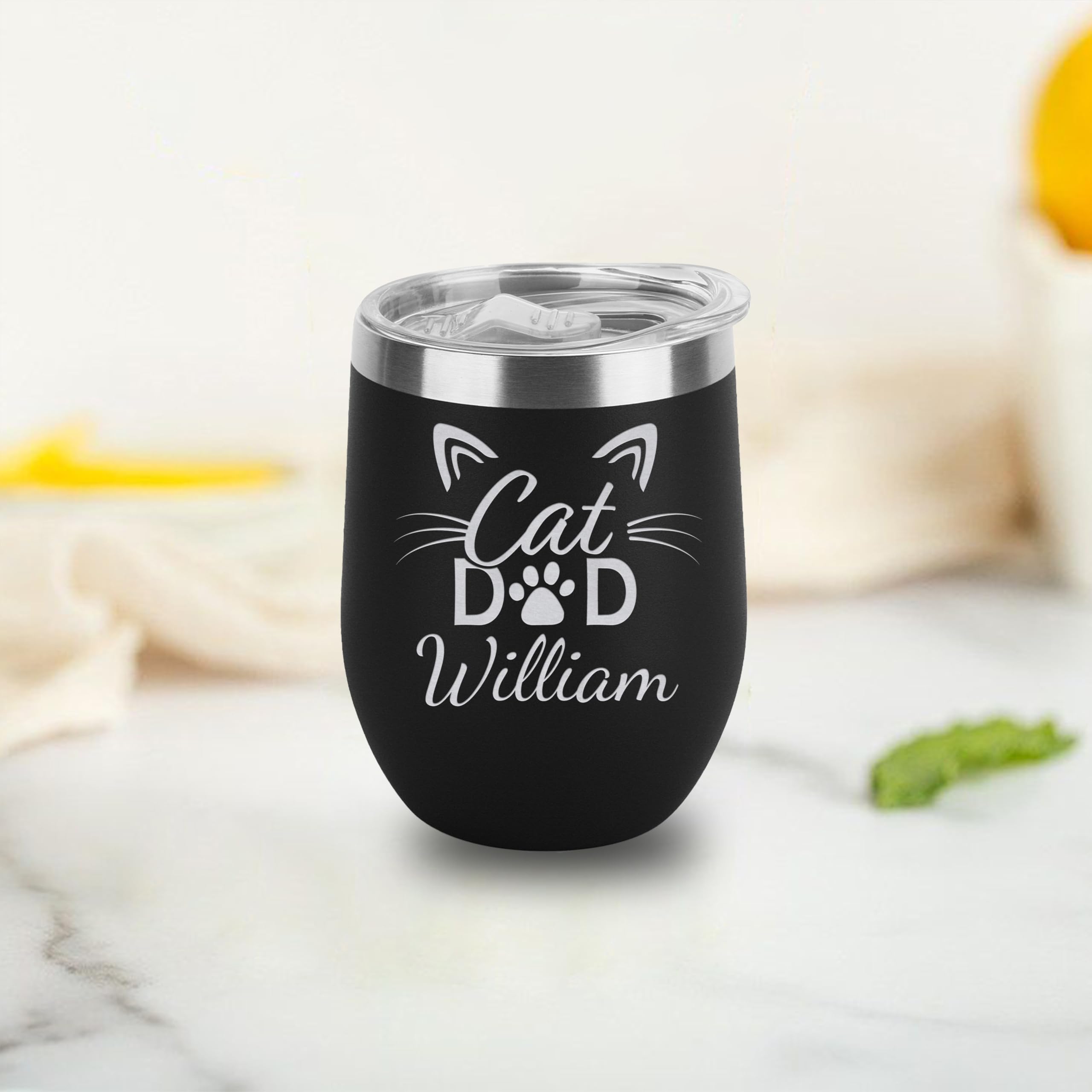 Custom Personalized Pet Owner Dog Cat Fur Mom Dad Your Name Engraved Insulated Stainless Steel Wine Tumbler with Lid 12 oz.
