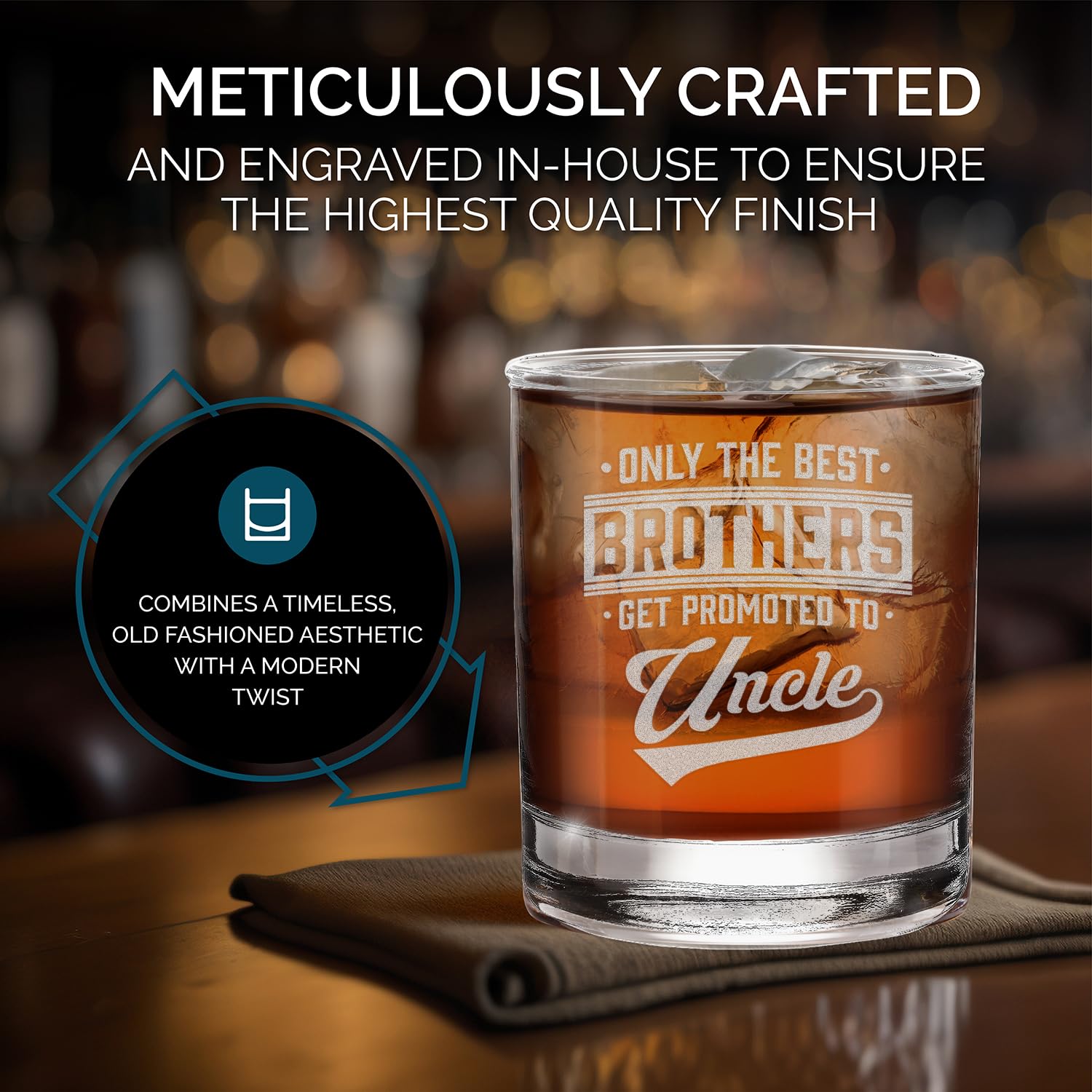 Only The Best Brothers Get Promoted To Uncle Engraved Whiskey Glass 11 oz.