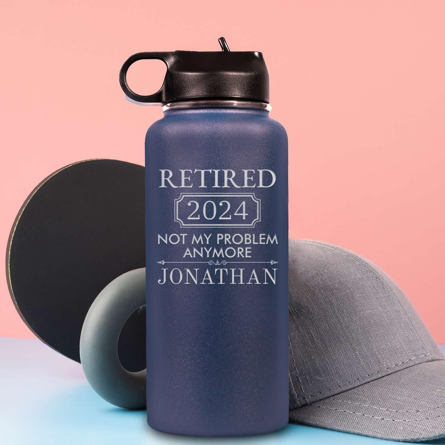 Custom Personalized Happy Retirement Water Bottle 32 oz.