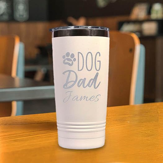 Custom Personalized Pet Owner Dog Cat Fur Mom Dad Your Name Engraved Insulated Stainless Steel Tumbler with Lid 20 oz.
