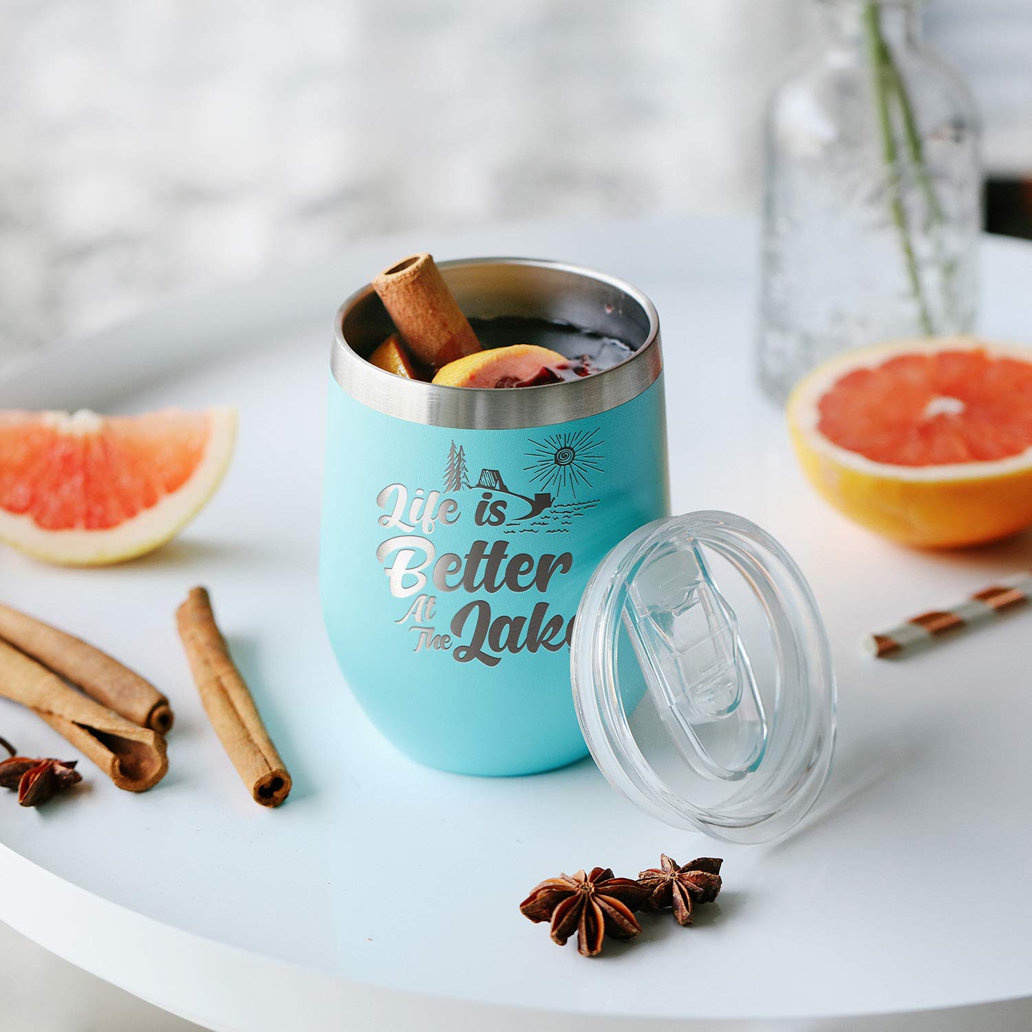 Life Is Better At The Lake Engraved Insulated Stainless Steel Wine Tumbler 12oz.