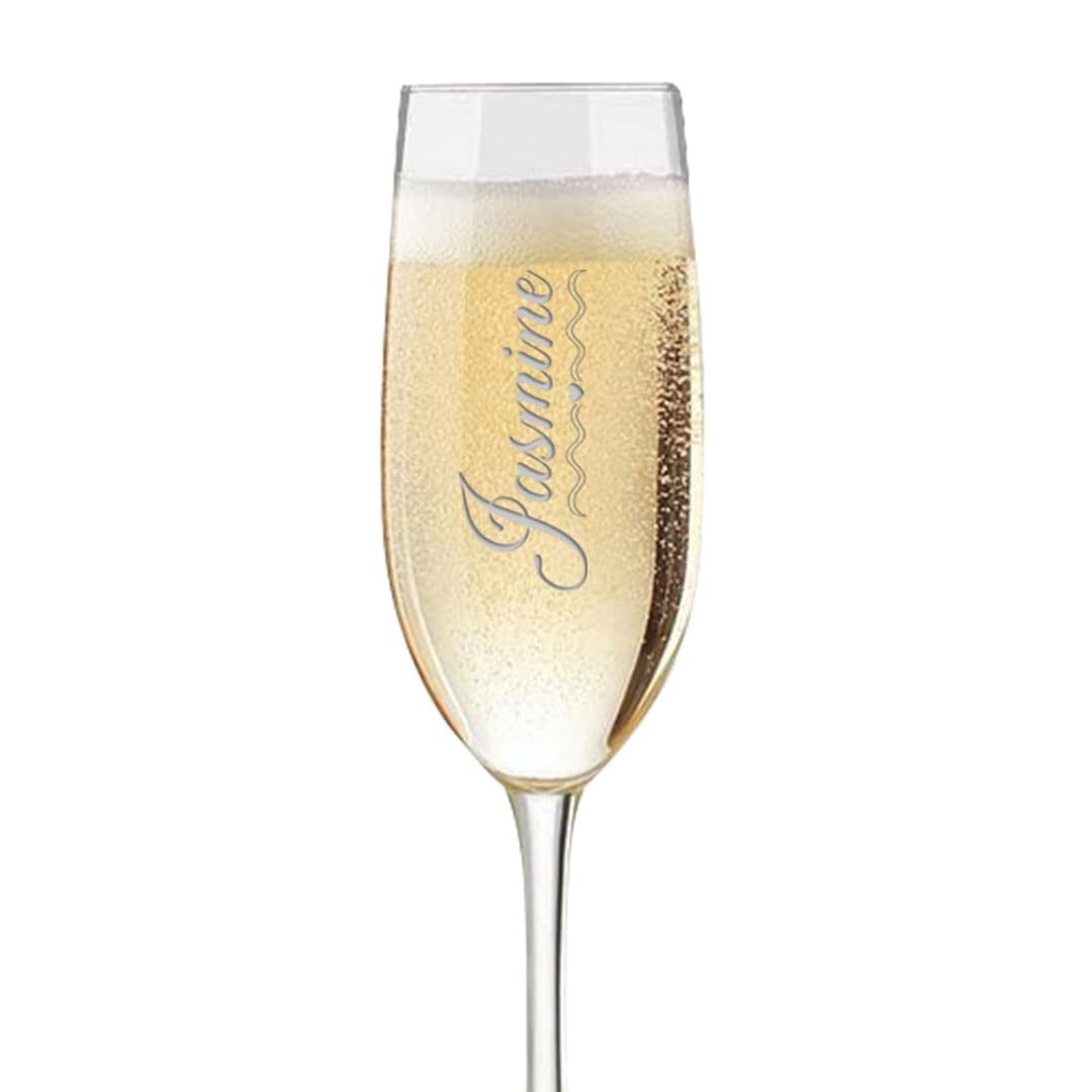 Custom Personalized Vertical Your Name Laser Engraved Champagne Flute Glass 8 oz.