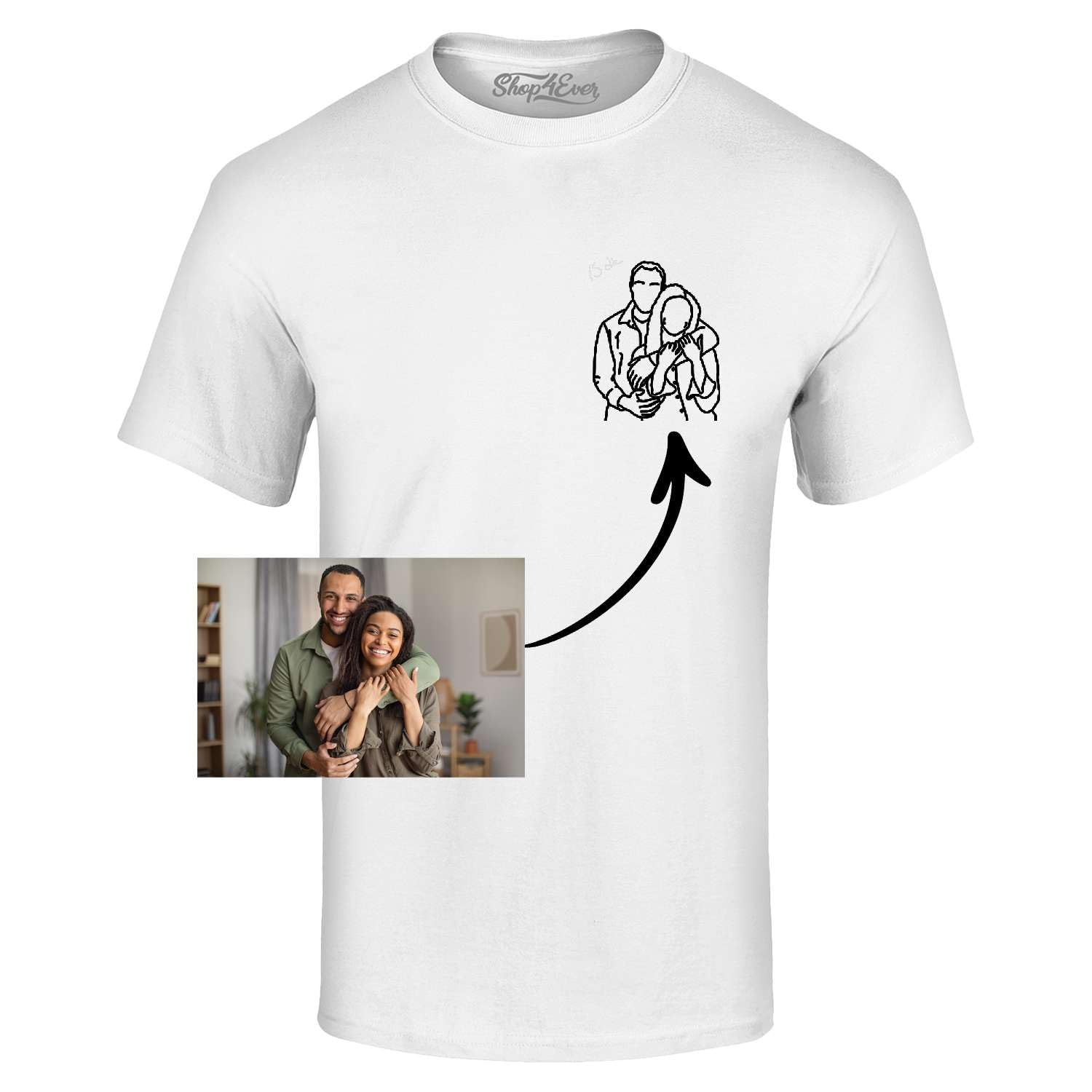 Custom Personalized Couples or Family Photo to Minimal Outline Sketch Art Men T-Shirt