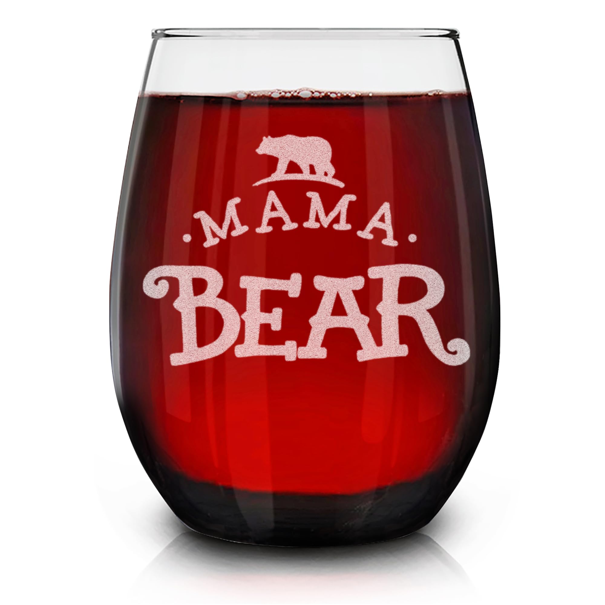 Mama Bear Laser Engraved Stemless Wine Glass 15 oz.