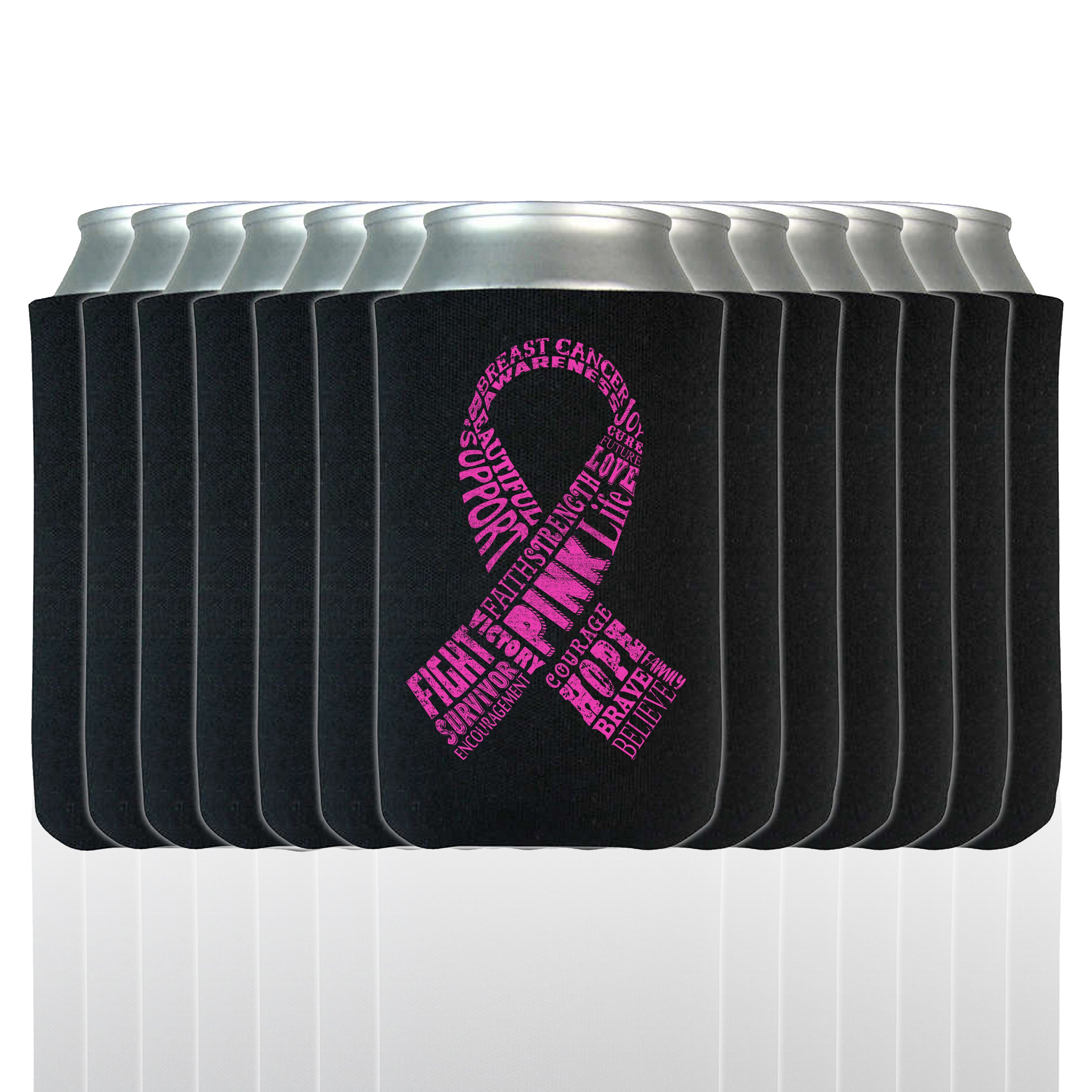 S4E® Breast Cancer Ribbon Pink Distressed Can Coolie, Insulating Sleeve Holder for Beverage Cups