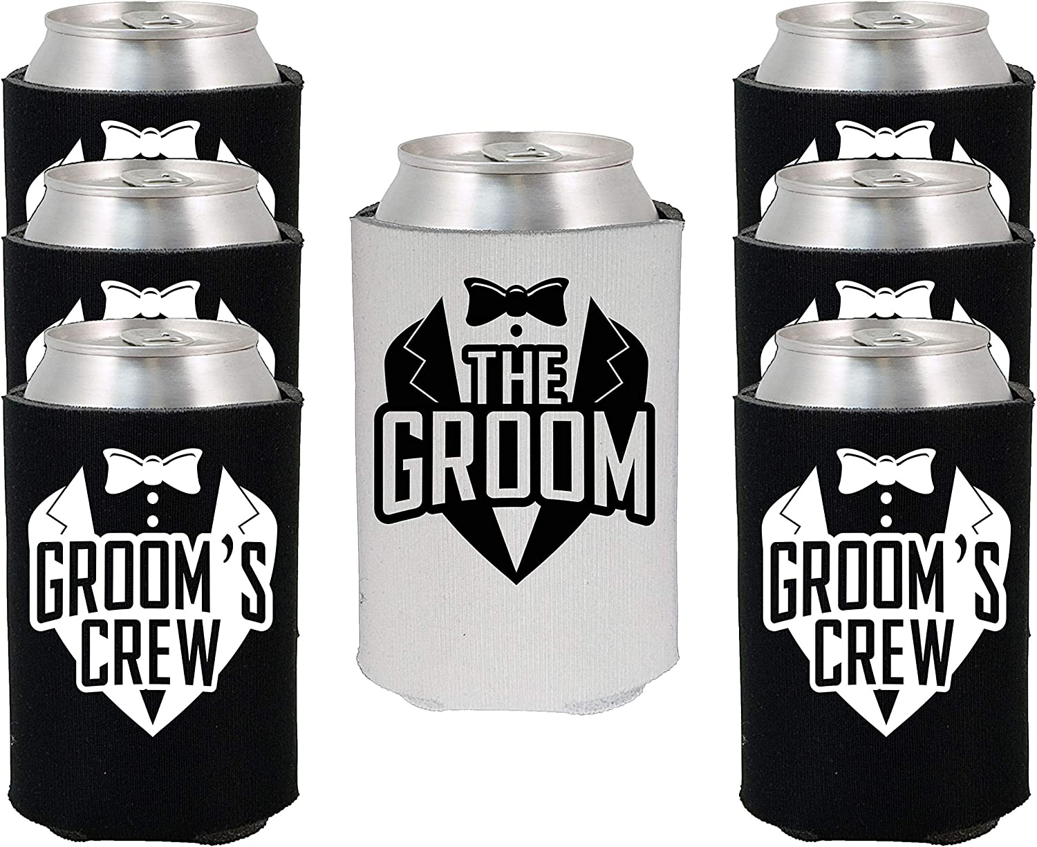 The Groom Tuxedo and Groom’s Crew Tuxedo Can Coolie, Insulating Sleeve Holder for Beverage Cups