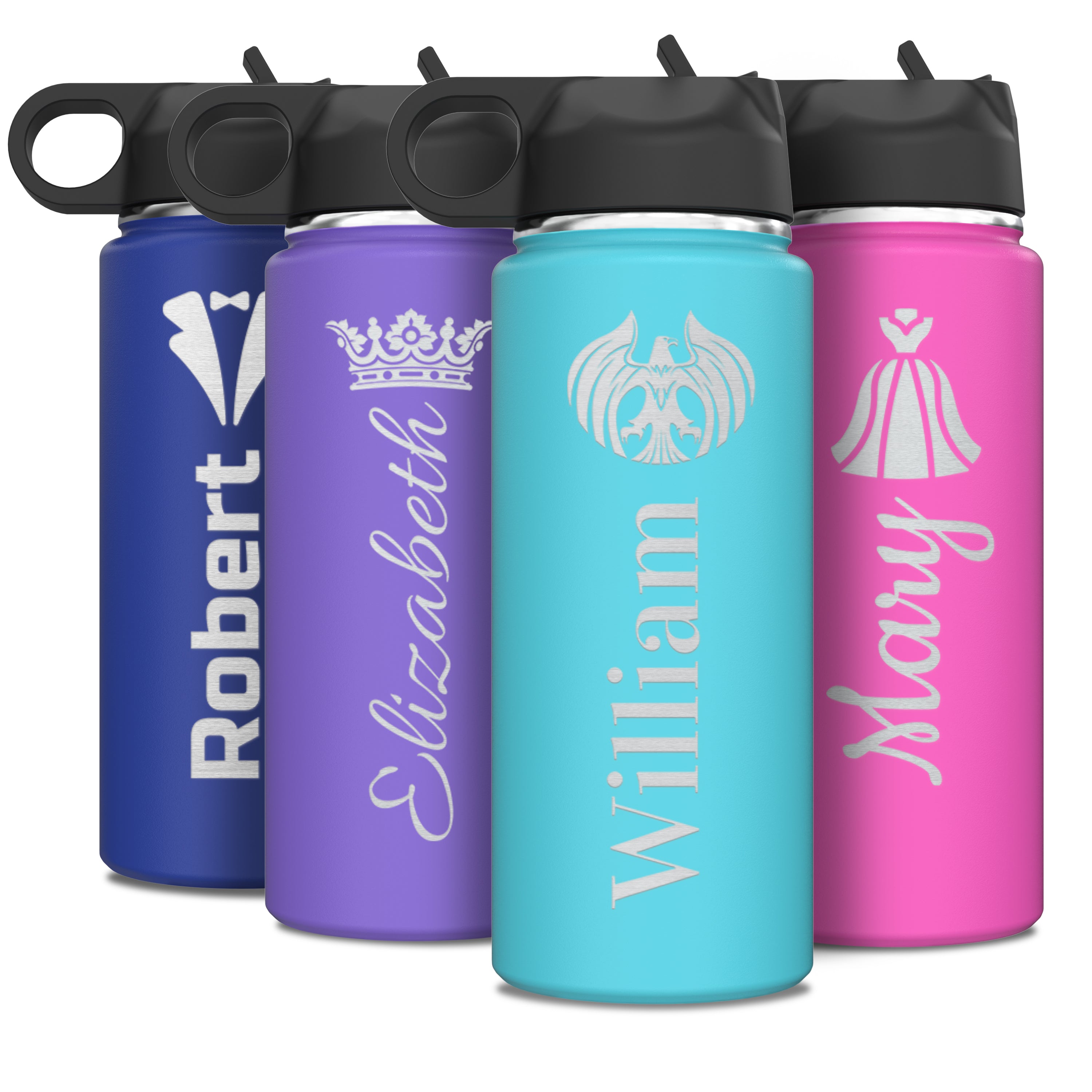 Custom Personalized Name and Icon Logo Insulated Stainless Steel Water Bottle 18oz.