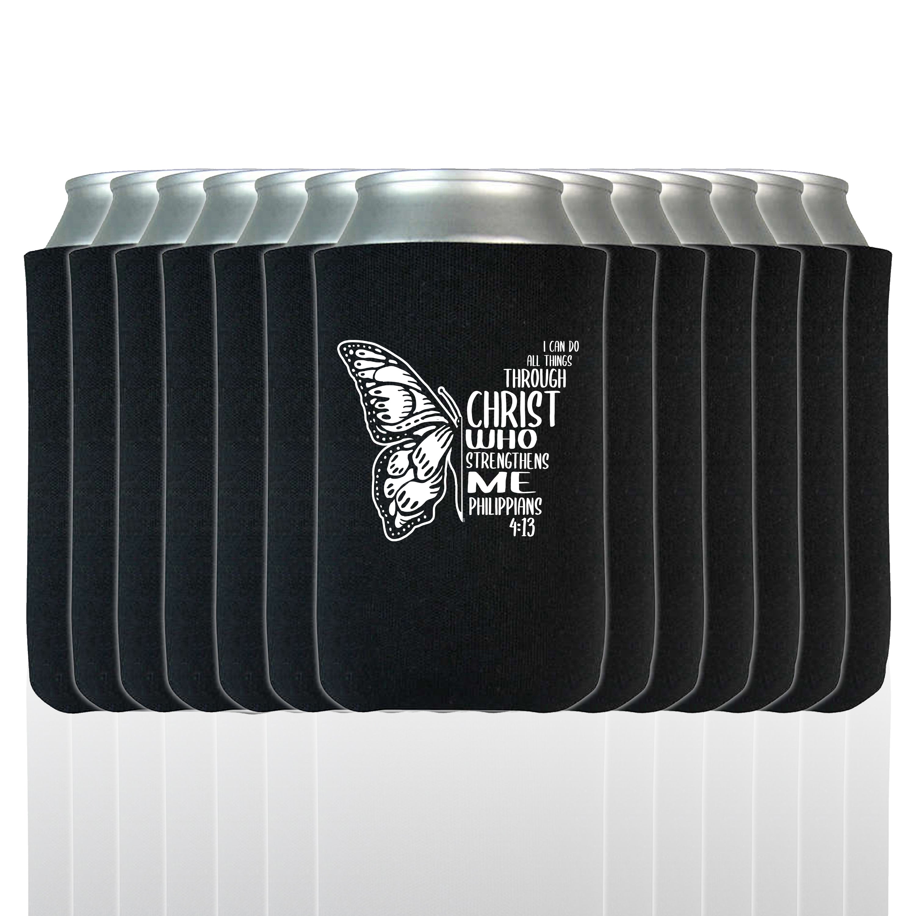 S4E® I Can Do All Things Through Christ with Butterfly Christian Can Coolie, Insulating Sleeve Holder for Beverage Cups