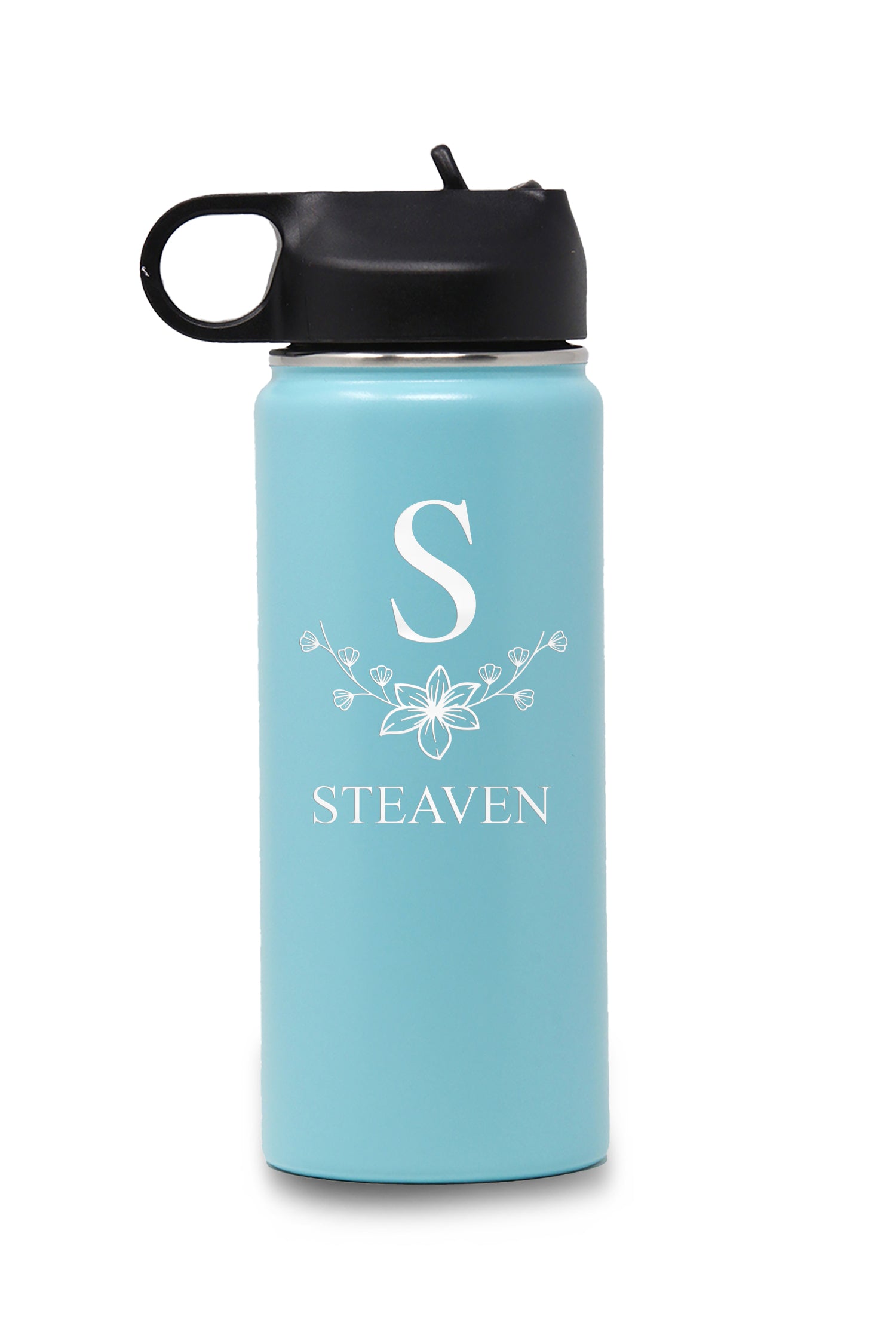 18oz Floral Flower Monogram Water Bottle with Lid and Straw, Insulated Stainless Steel Sports Water Bottle Double Wall Vacuum Insulated Gift Cup