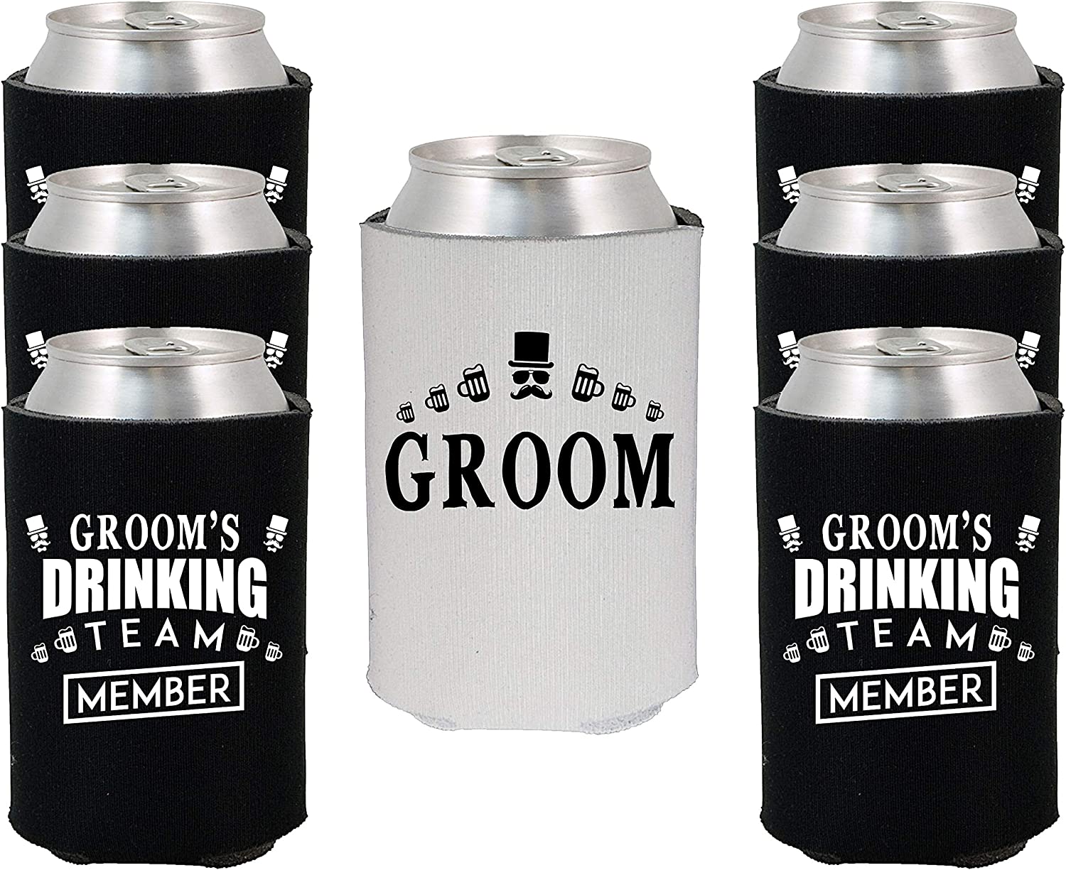 Groom and Groom’s Drinking Team Member Can Coolie, Insulating Sleeve Holder for Beverage Cups