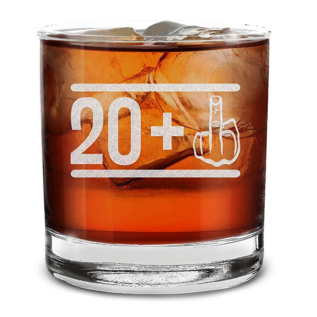 20 + 1 Plus Middle Finger 21 Twenty One Engraved Whiskey Glass 11 oz