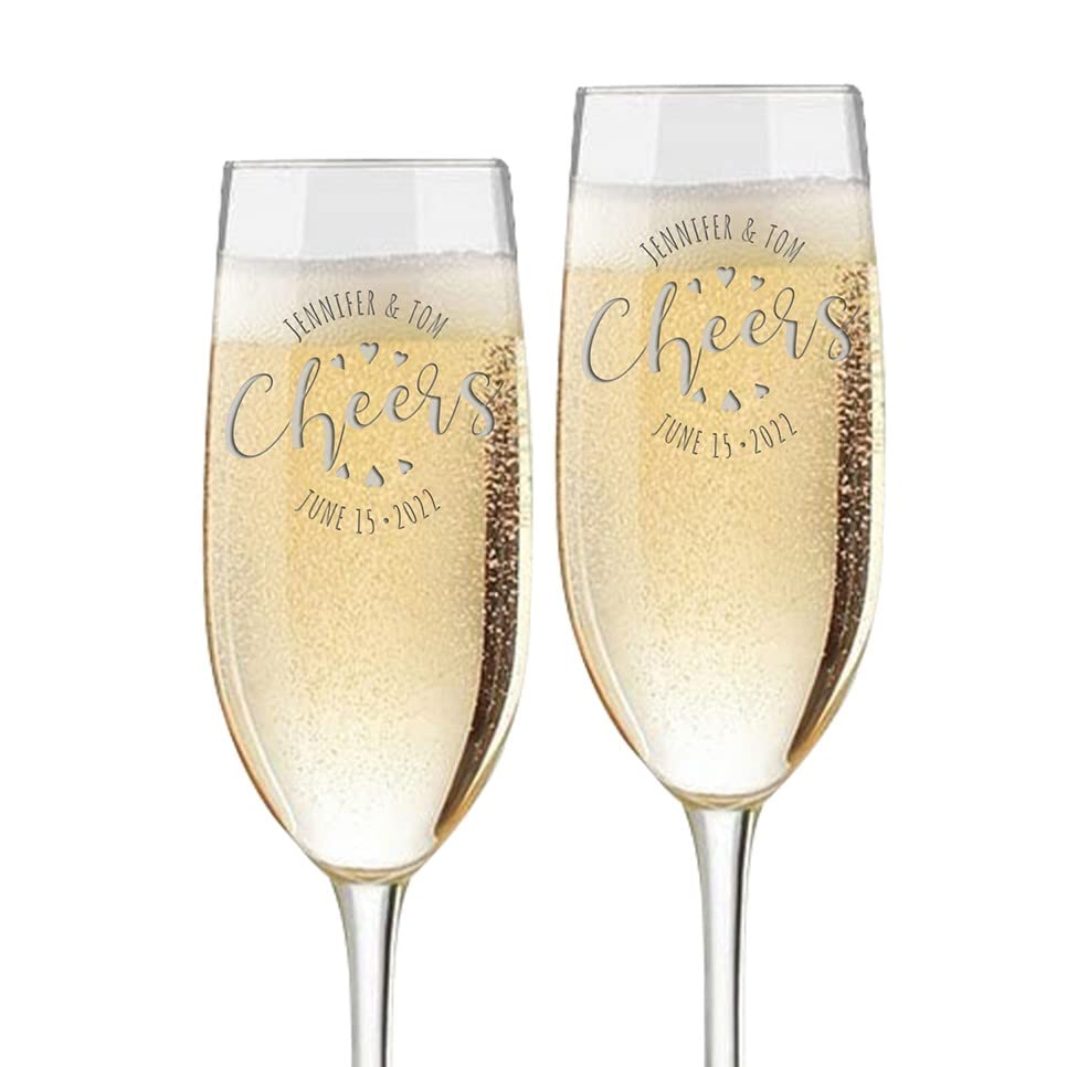 Custom Personalized Wedding Champagne Flute Glasses 8 oz.
