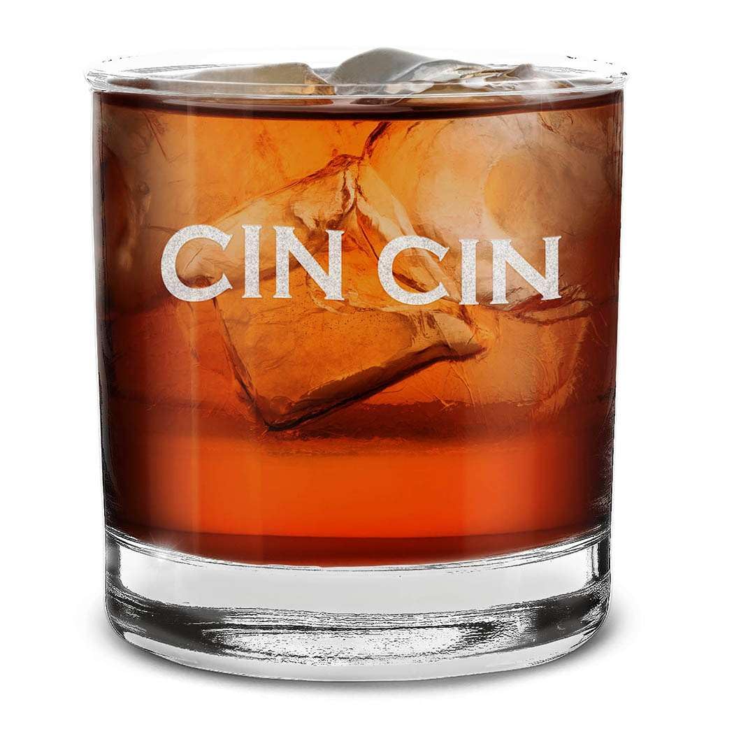 Around the World Different Languages Cin Cin Italian Cheers Toast Engraved Whiskey Glass 11 oz.