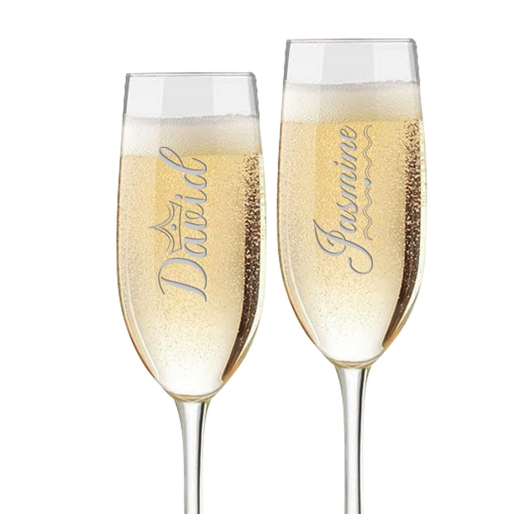 Custom Personalized Vertical Your Name Laser Engraved Champagne Flute Glasses 8 oz.