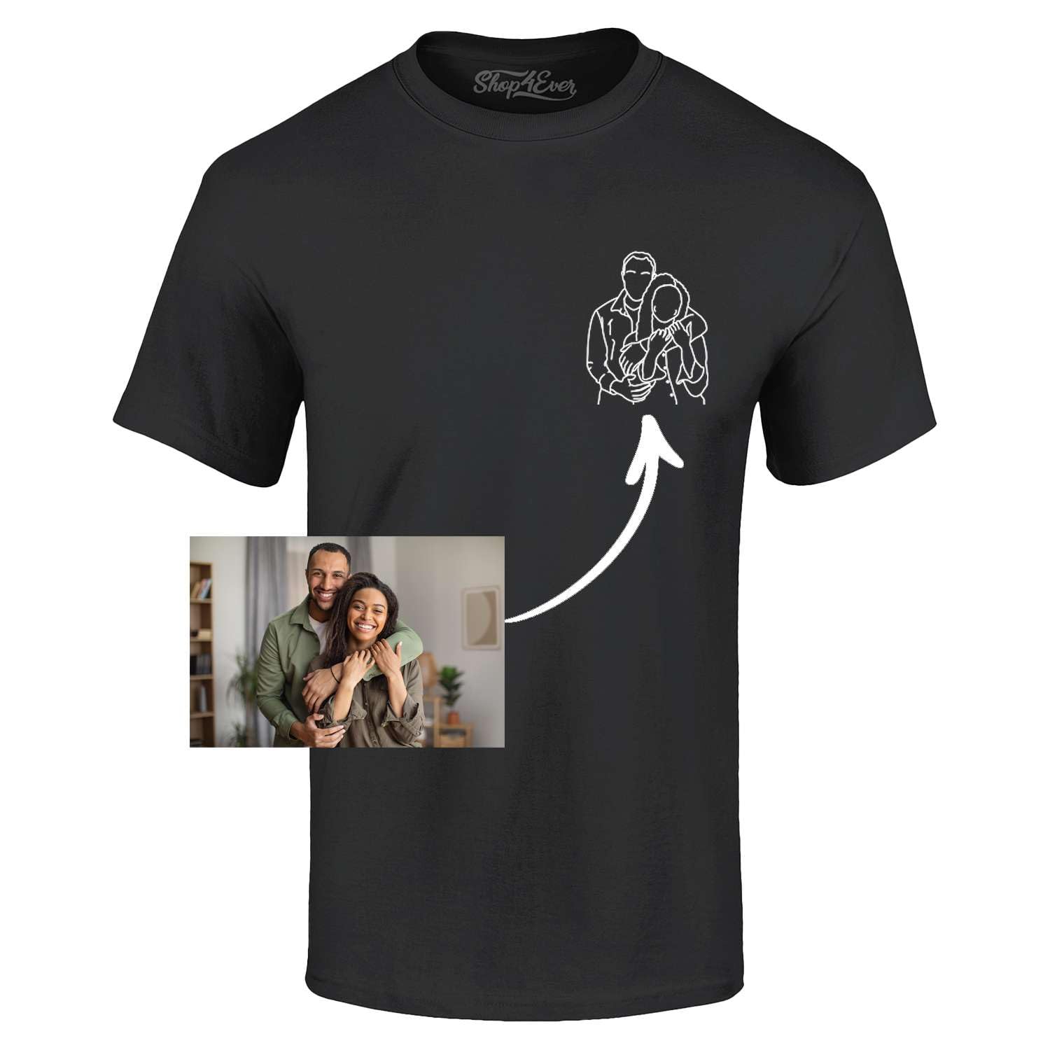 Custom Personalized Couples or Family Photo to Minimal Outline Sketch Art Men T-Shirt
