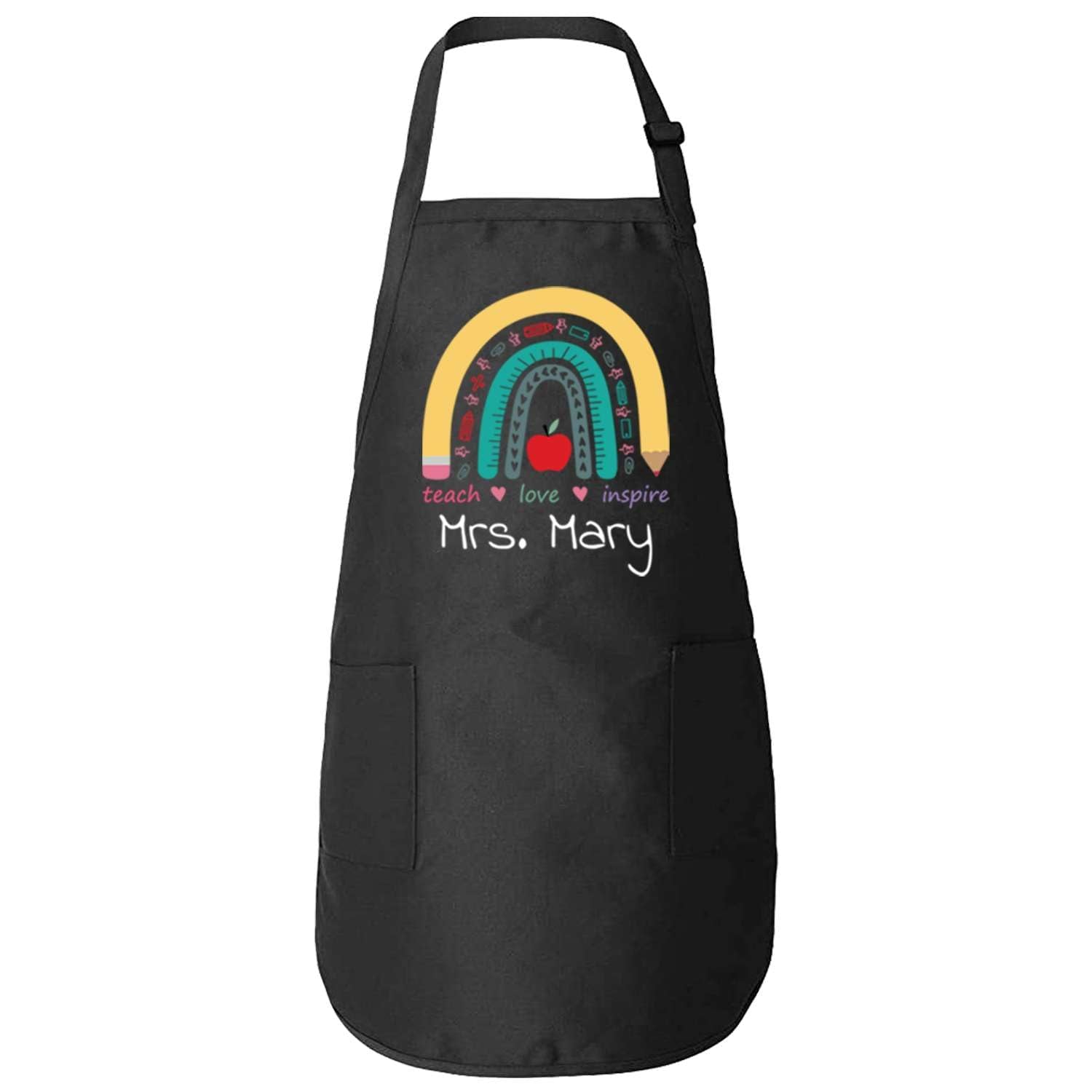 Custom Personalized Teacher Teach Love Inspire Rainbow Apron.