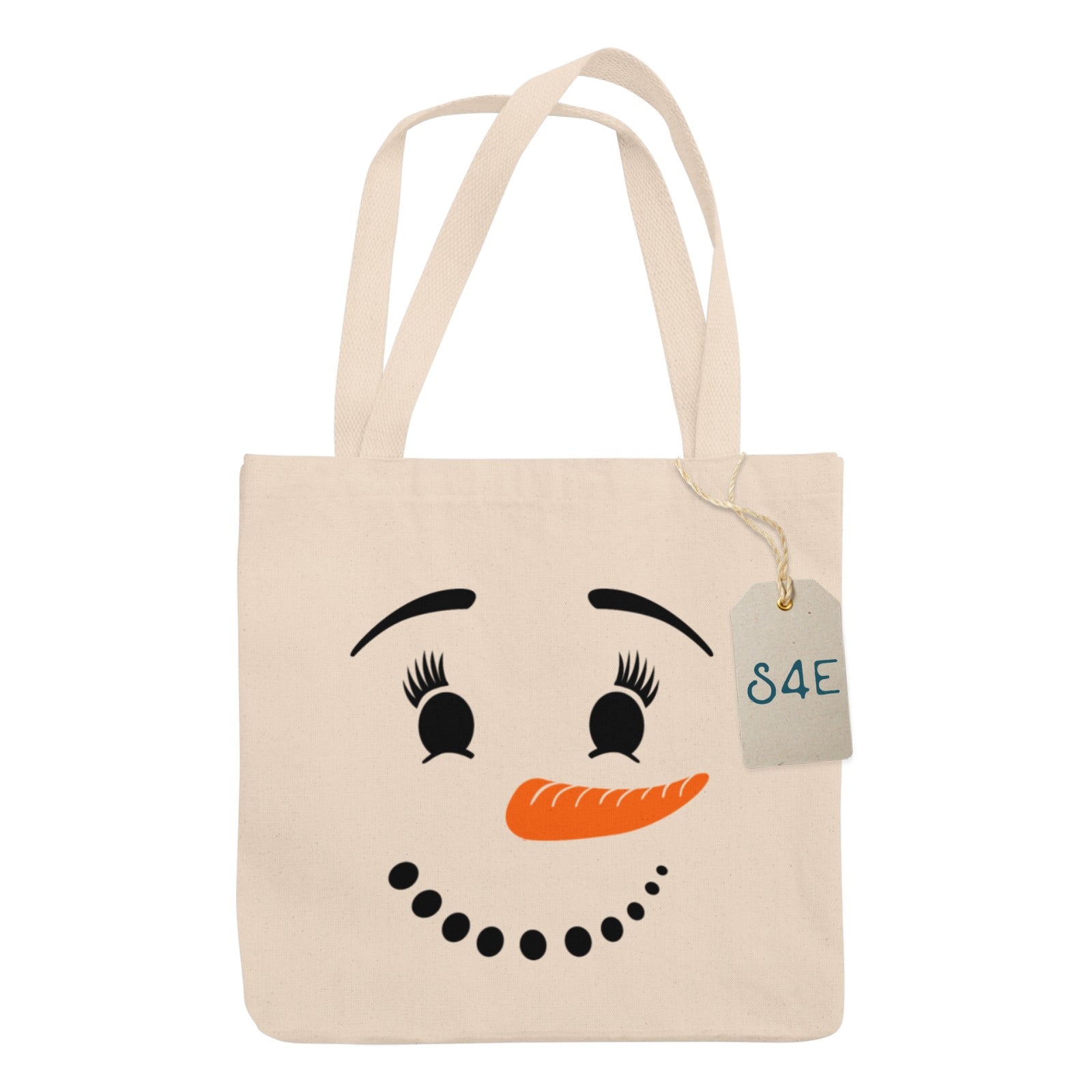S4E® Christmas Snowman Face Cotton Canvas Tote Reusable Shopping Bag