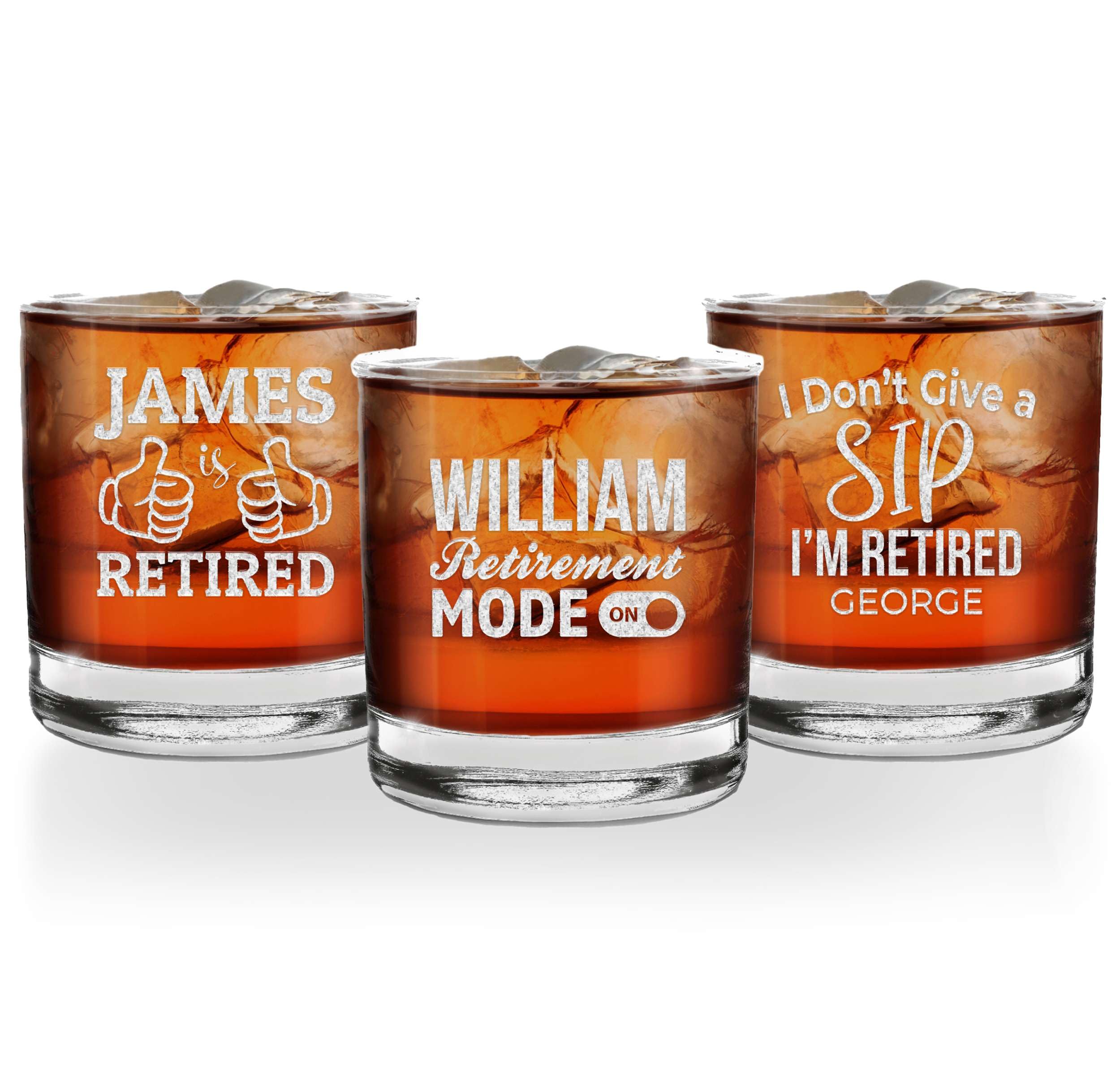 Custom Personalized Happy Retirement Engraved Whiskey Glass 11 oz.