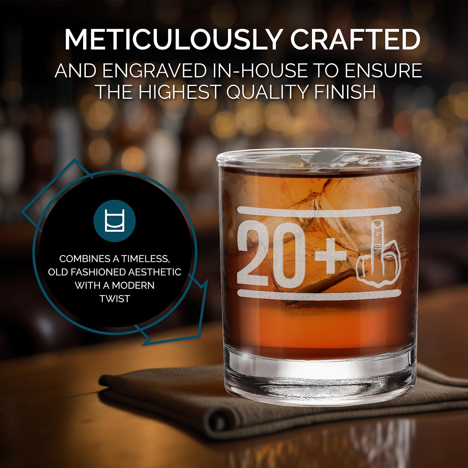 20 + 1 Plus Middle Finger 21 Twenty One Engraved Whiskey Glass 11 oz