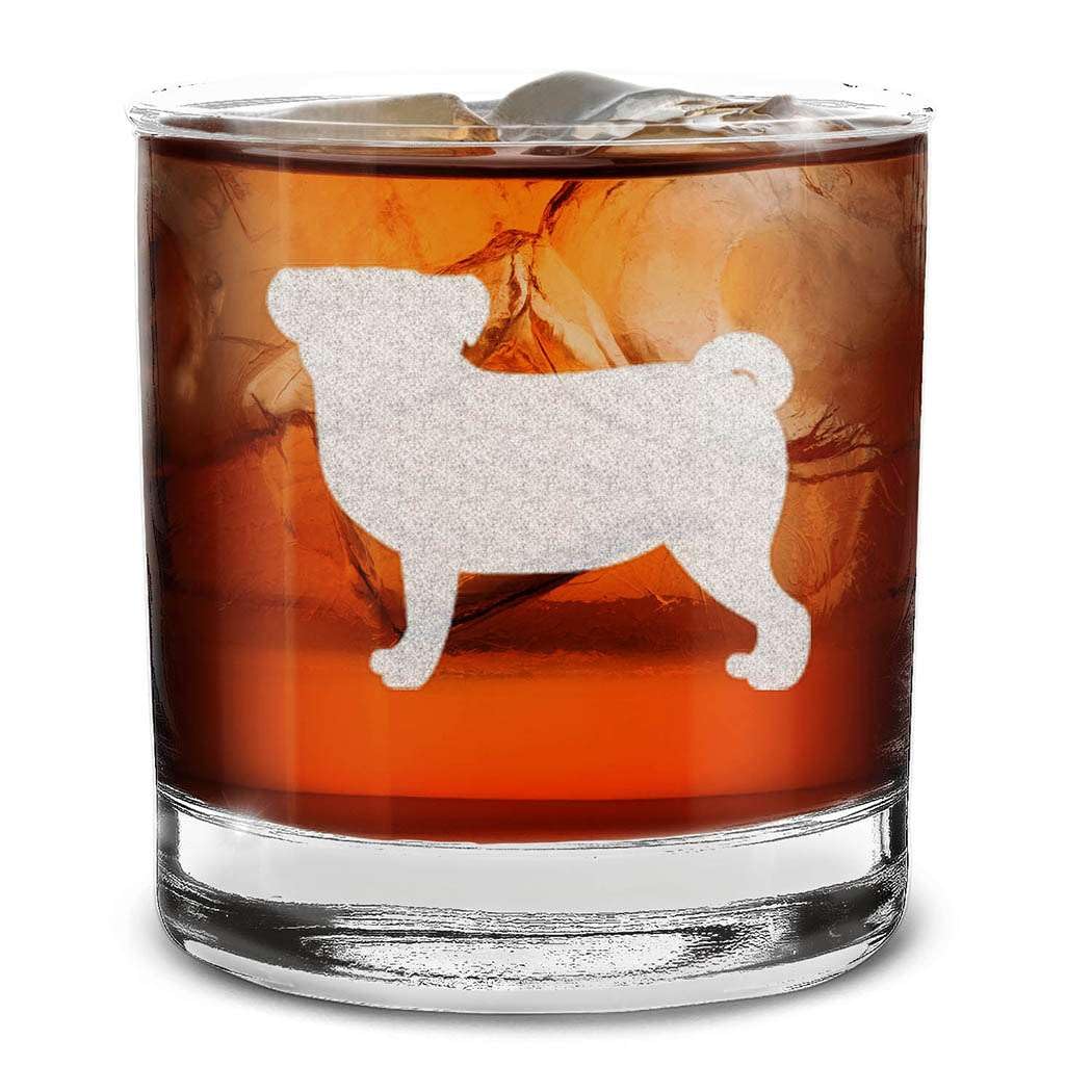 Dog Breeds Silhouettes Engraved Whiskey Glass 11 oz.