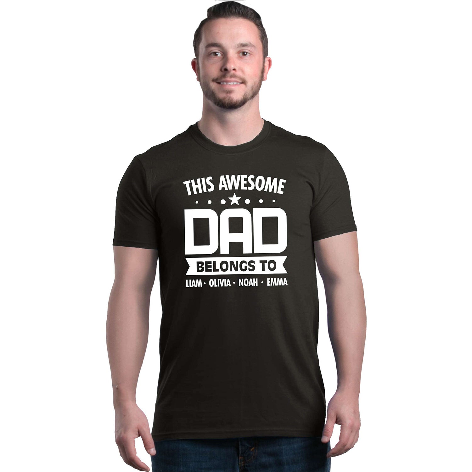 Custom Personalized This Awesome Dad Belongs to Kids Names Men T-Shirt