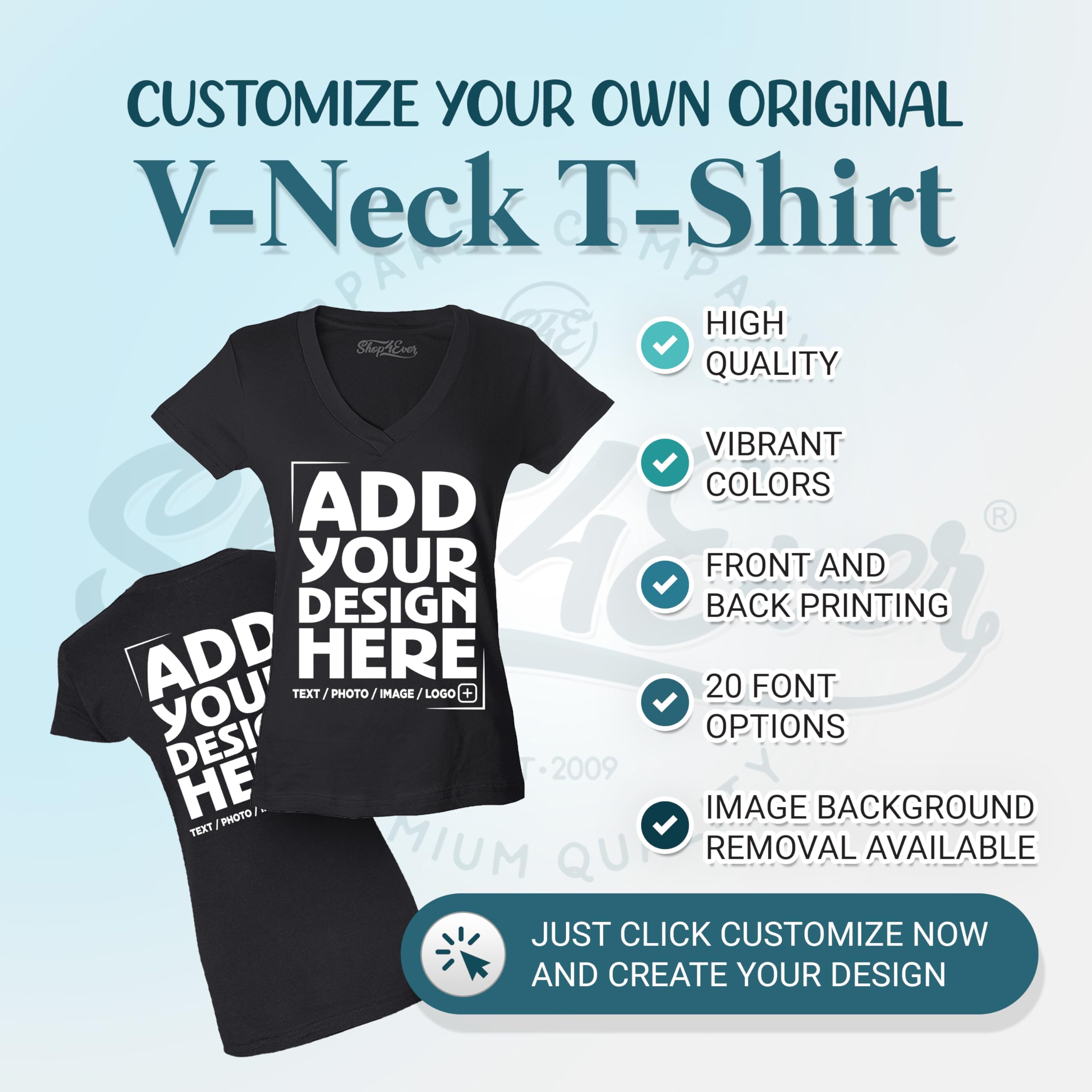 Custom Personalized Design Your Own Front Back Women's V-Neck T-Shirt