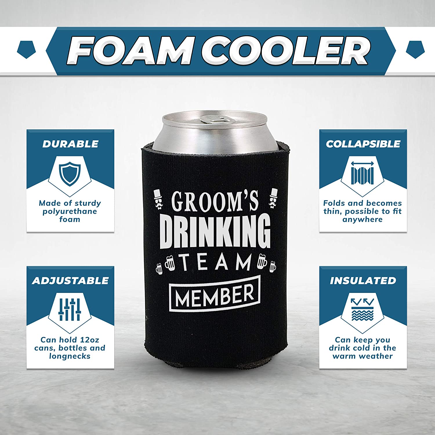 Groom and Groom’s Drinking Team Member Can Coolie, Insulating Sleeve Holder for Beverage Cups