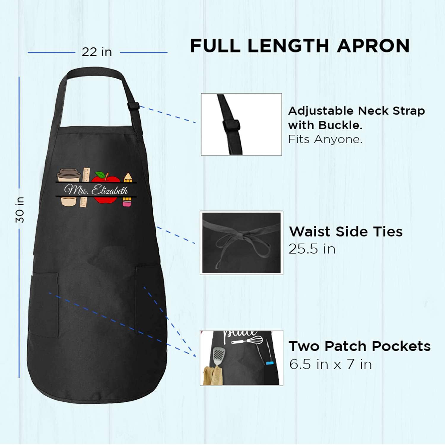 Custom Personalized Teacher Name Coffee Apple Teachers Apron.