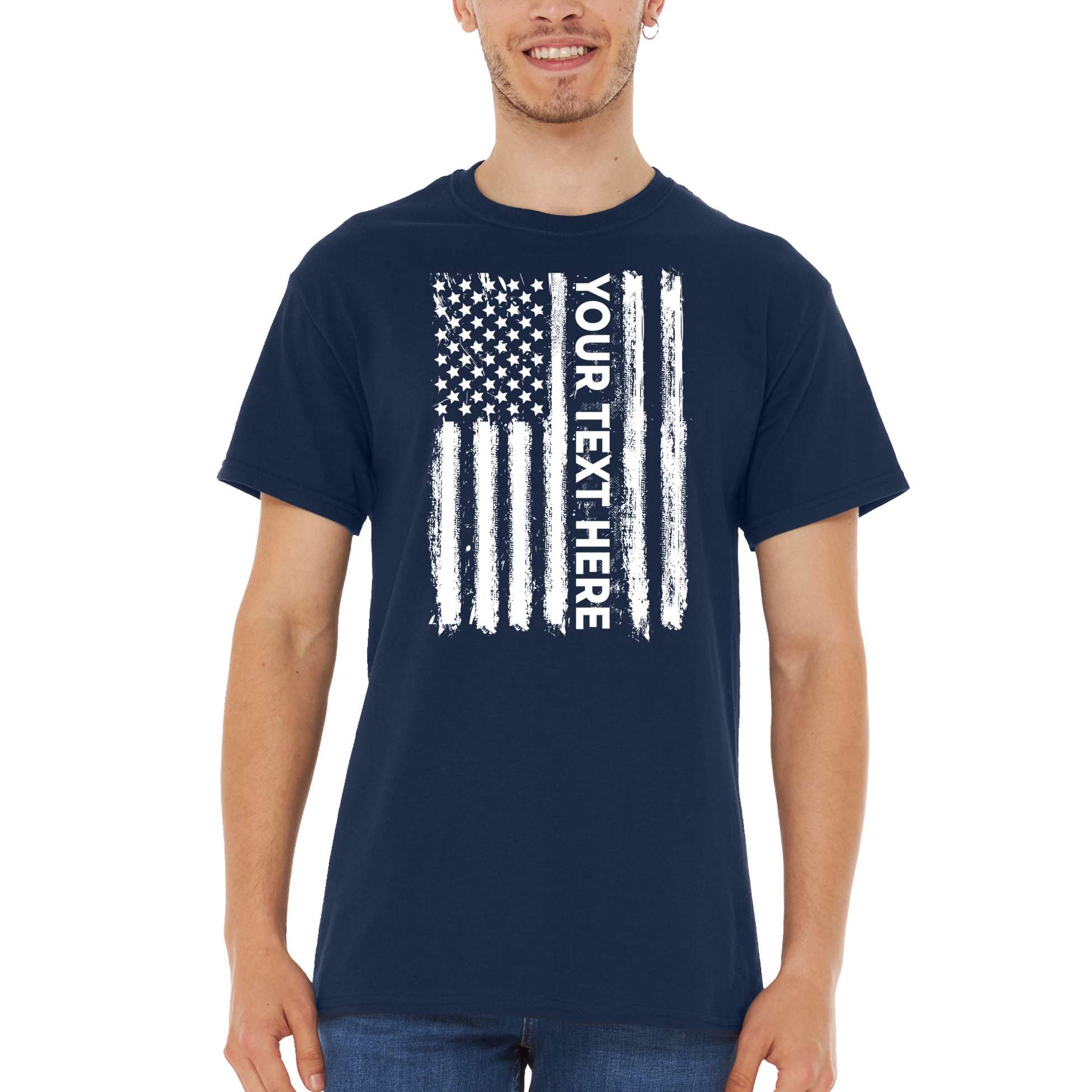 Custom Personalized Your Text Here American Flag USA T-Shirt