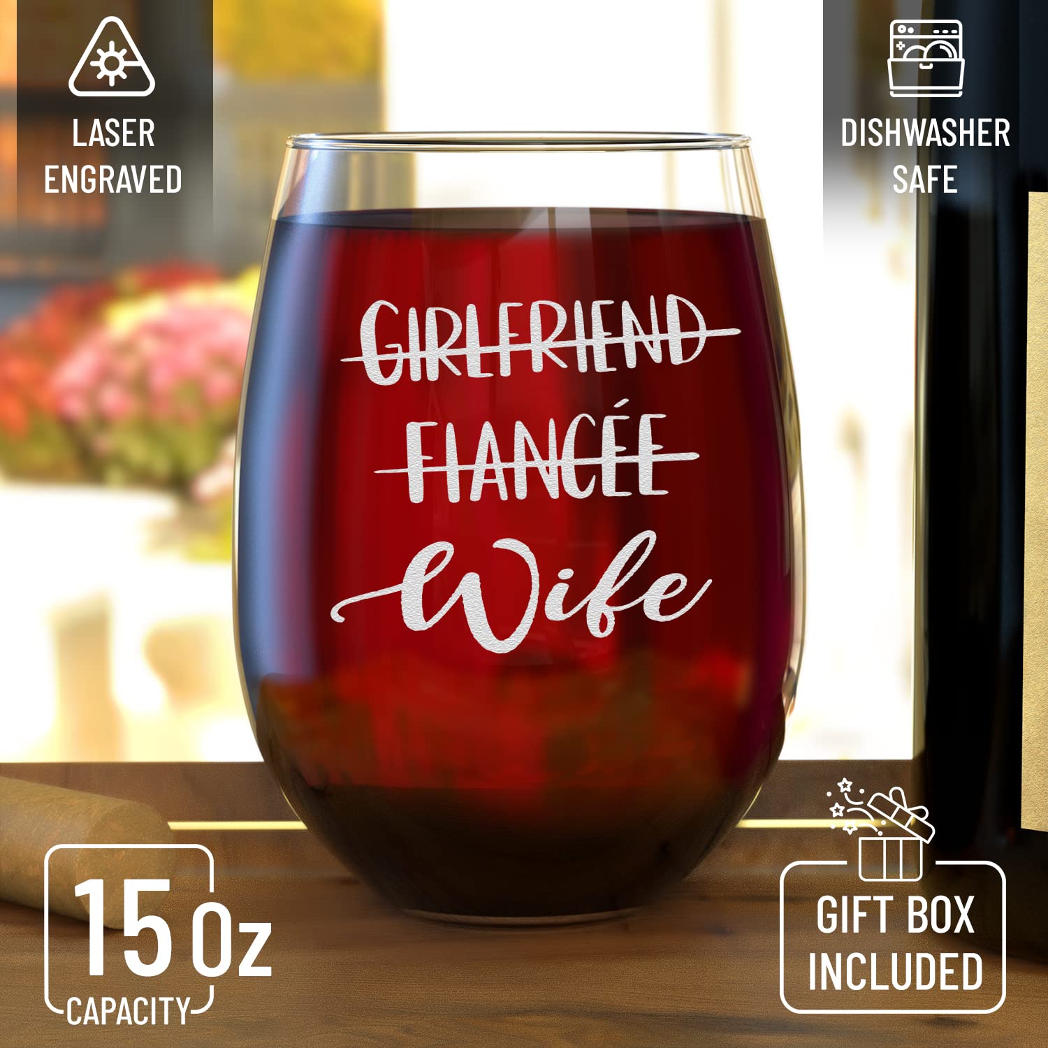 Boyfriend Fiance Husband Girlfriend Fiancee Wife Couples Gift Set Engraved Whiskey Glass and Stemless Wine Glass