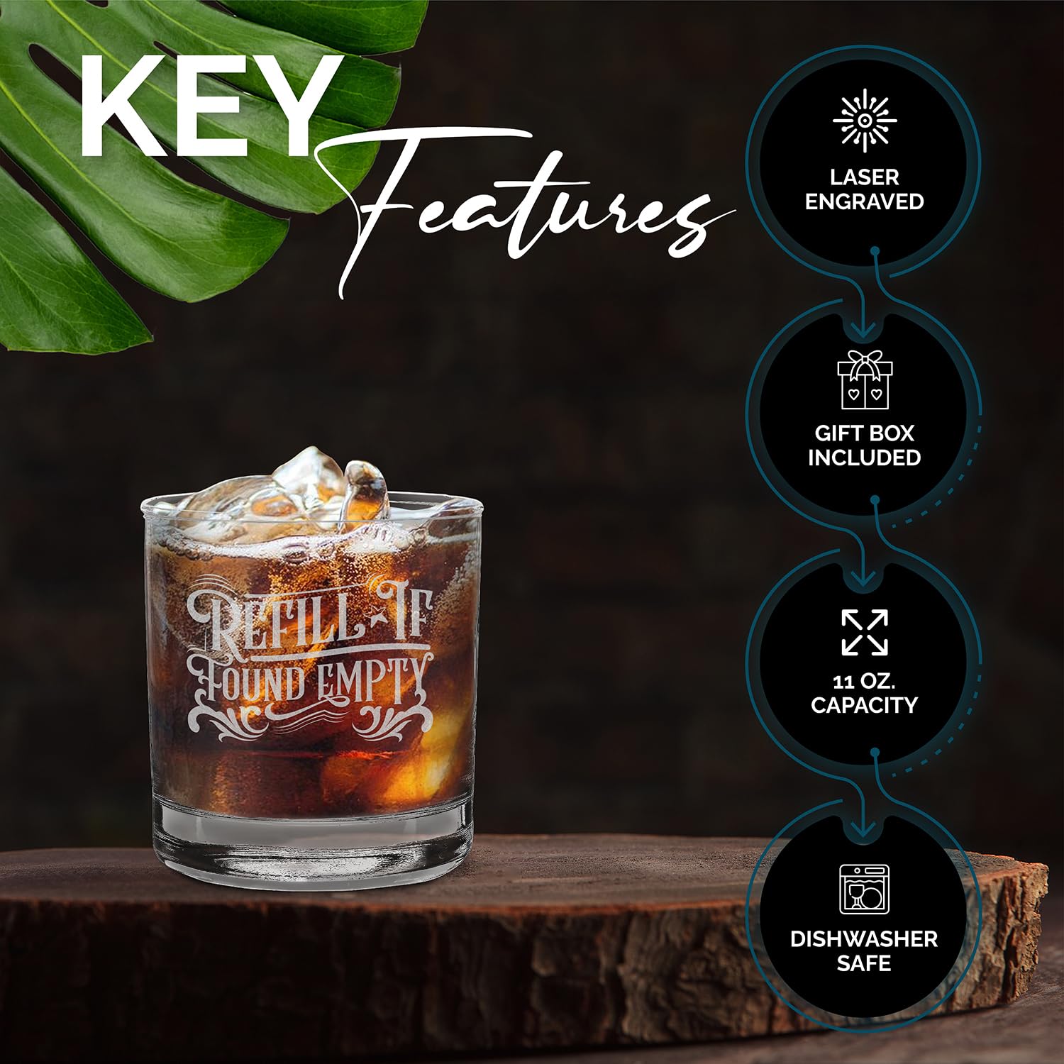 Refill If Found Empty Engraved Whiskey Glass 11 oz.