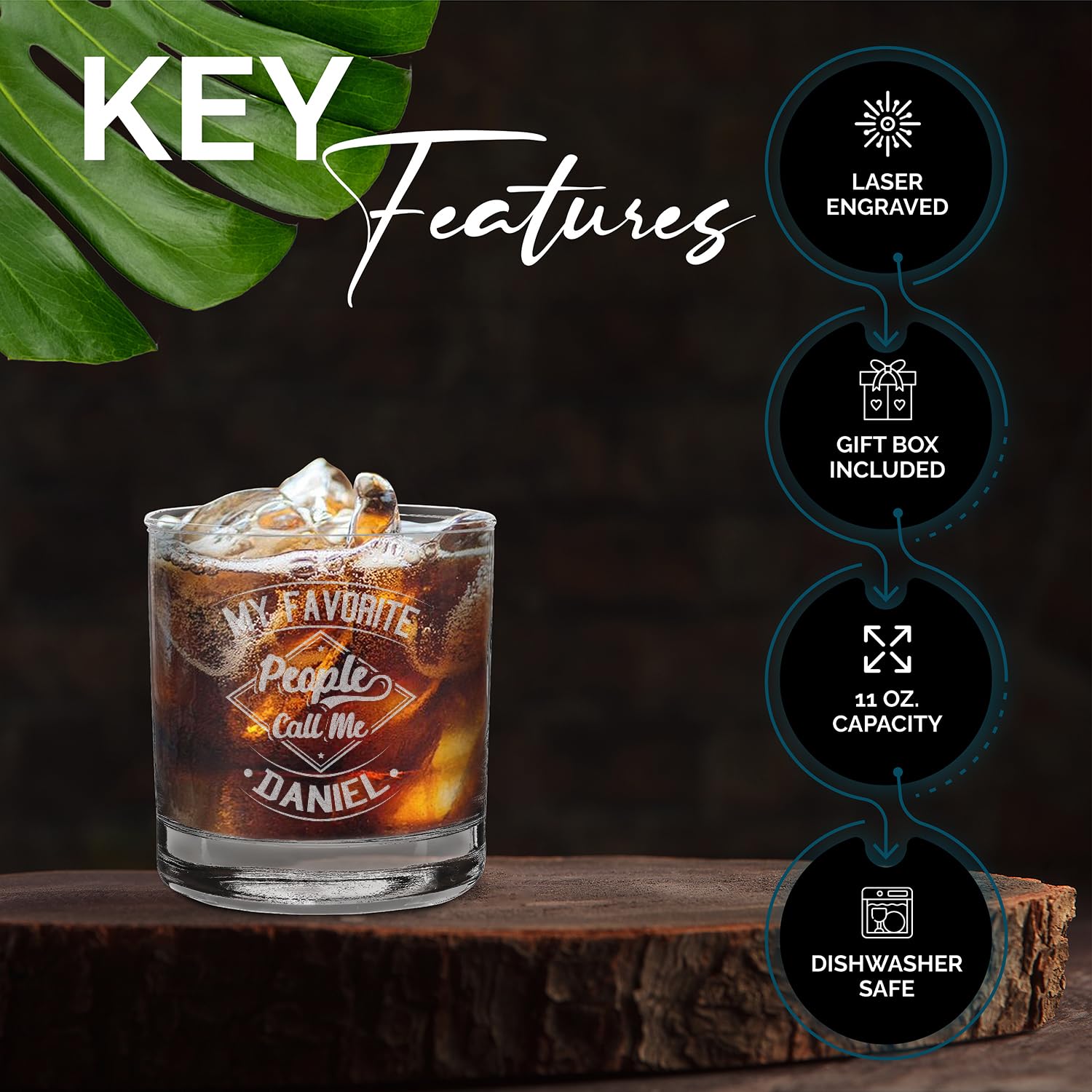 Custom Personalized My Favorite People Call Me Your Name Engraved Whiskey Glass 11 oz.