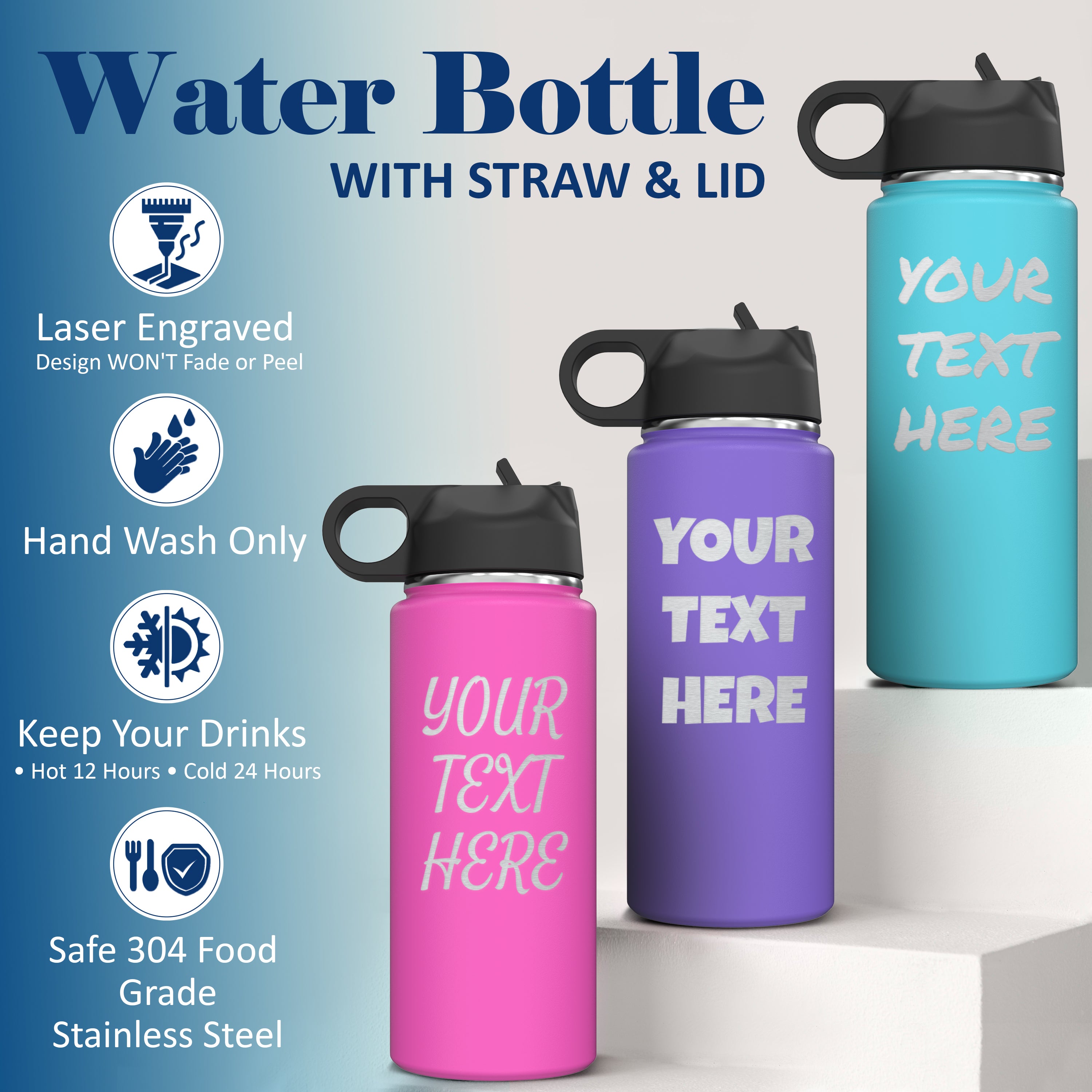 Custom Personalized Your Text & Logo Water Bottle 18 oz.